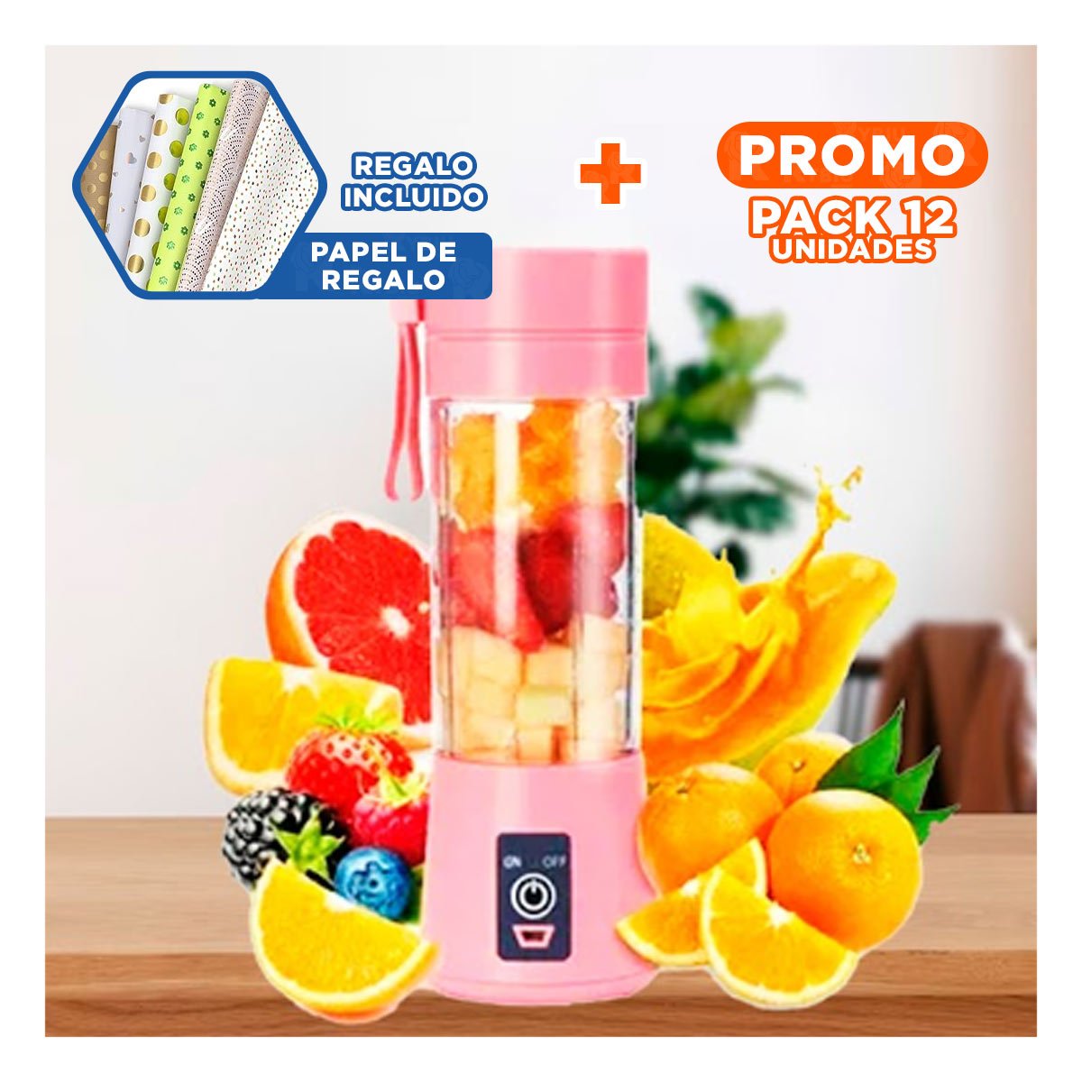 PACK12 ACCESORIO ELECTRICO PORTATIL ROSADO PARA BATIDOS EN CASA Y+PAPEL REGALO - 1