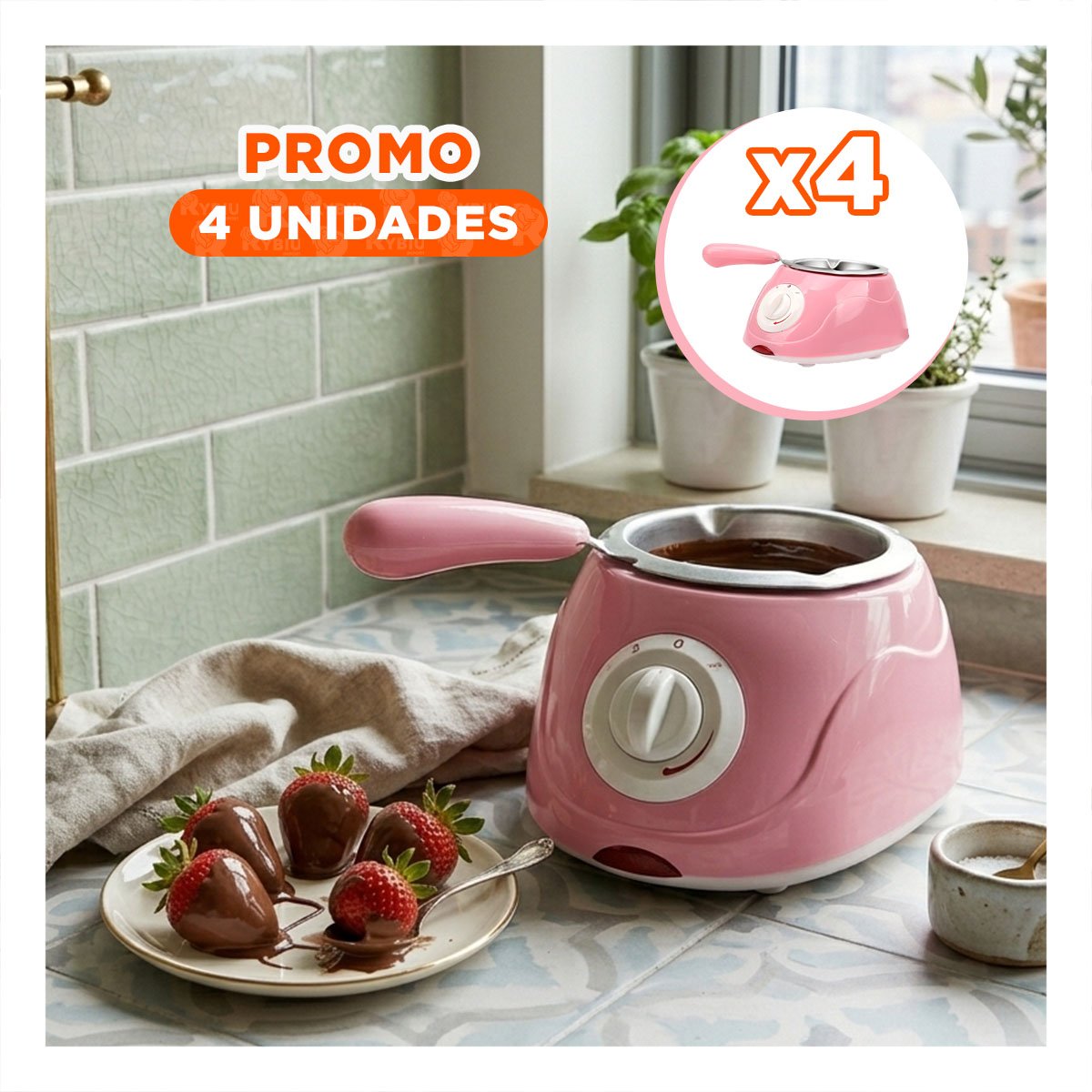 PACK4 CACEROLA CHOCOLATERA ROSADO CON ACCESORIOS MODERNOS - 1