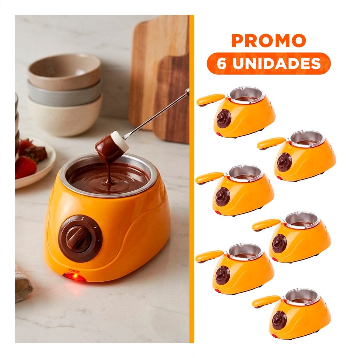 PACK6 CACEROLA PARA PREPARAR CHOCOLATE CON ACCESORIOS AMARILLO - 1