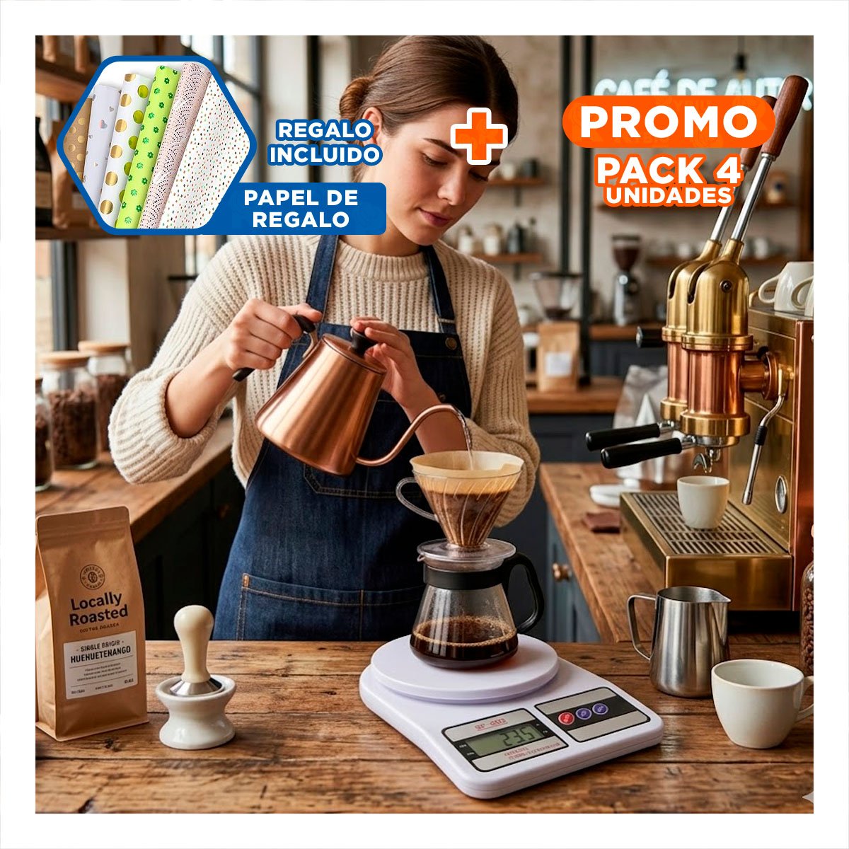 PACK4 PESADORA GRAMERA PARA COCINA Y HOGAR CON PANTALLA LED VISIBLE COLOR BLANCO Y+PAPEL REGALO - 1