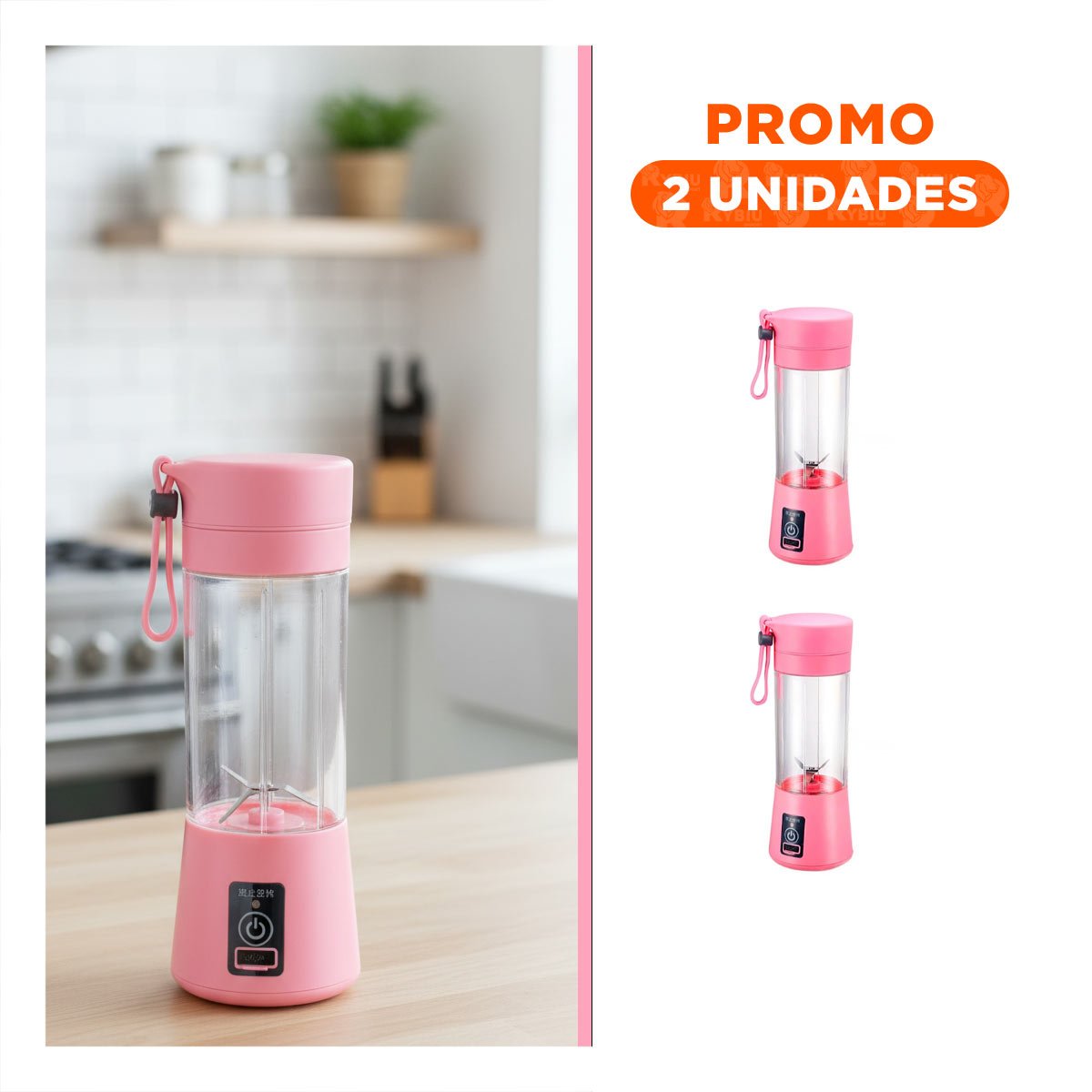 PACK2 MEZCLADOR ELECTRICO PORTATIL ROSADO PARA JUGOS NATURALES - 1