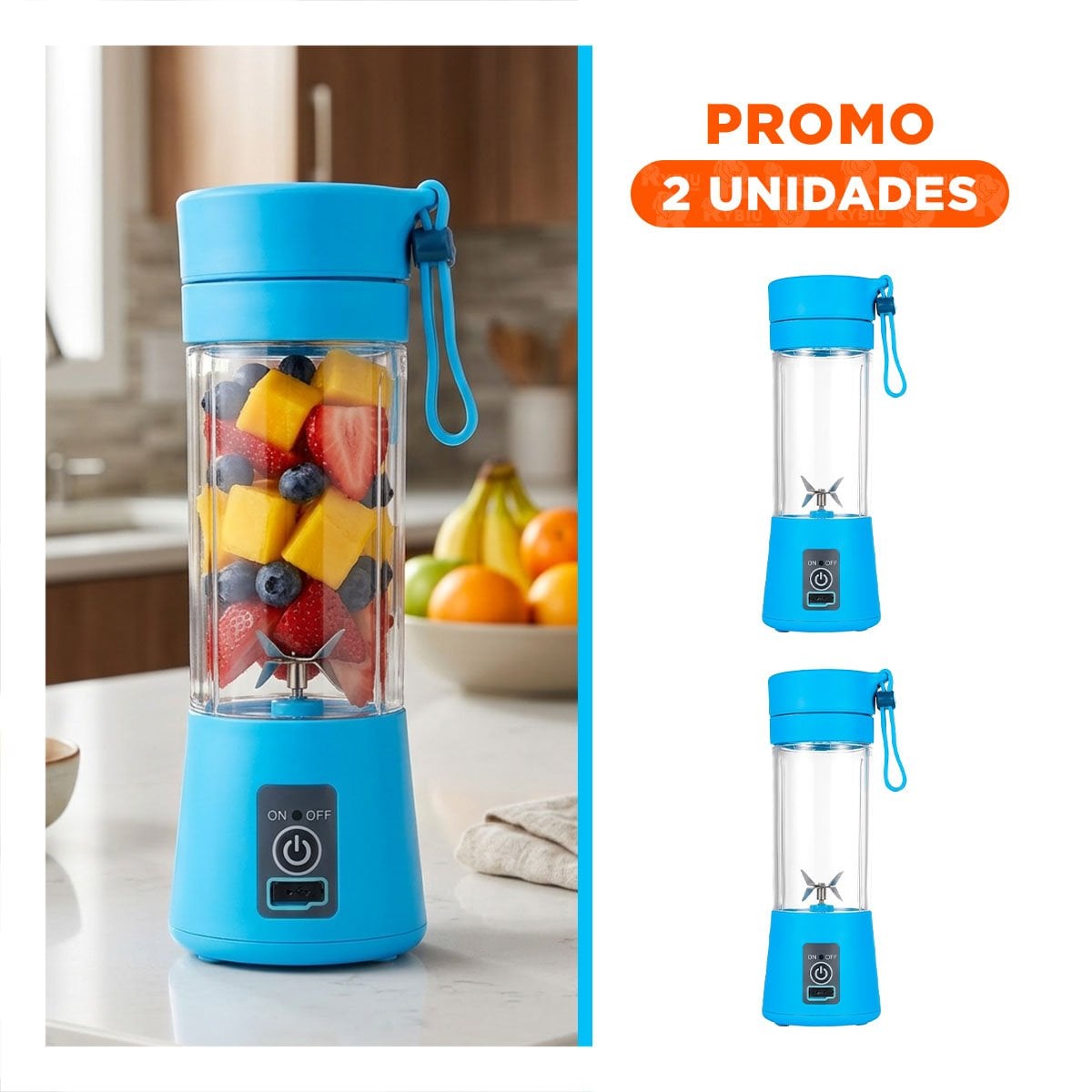 PACK2 BATIDORA MODERNA PORTATIL CELESTE PARA JUGOS - 1