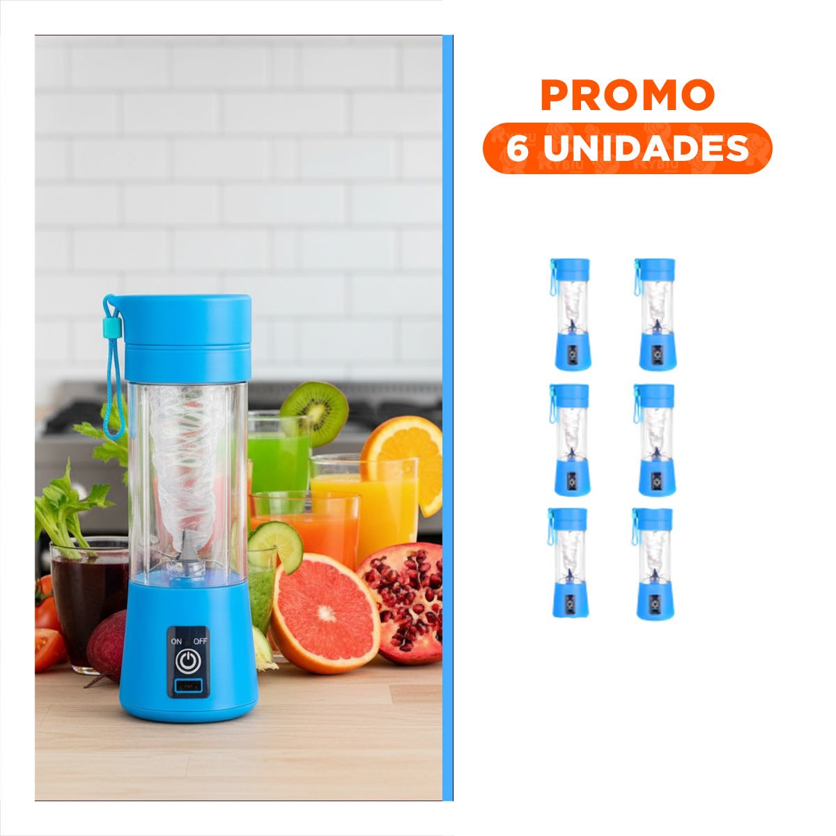 PACK6 MEZCLADORA PORTATIL AZUL RECARGABLE PARA SMOOTHIES - 1