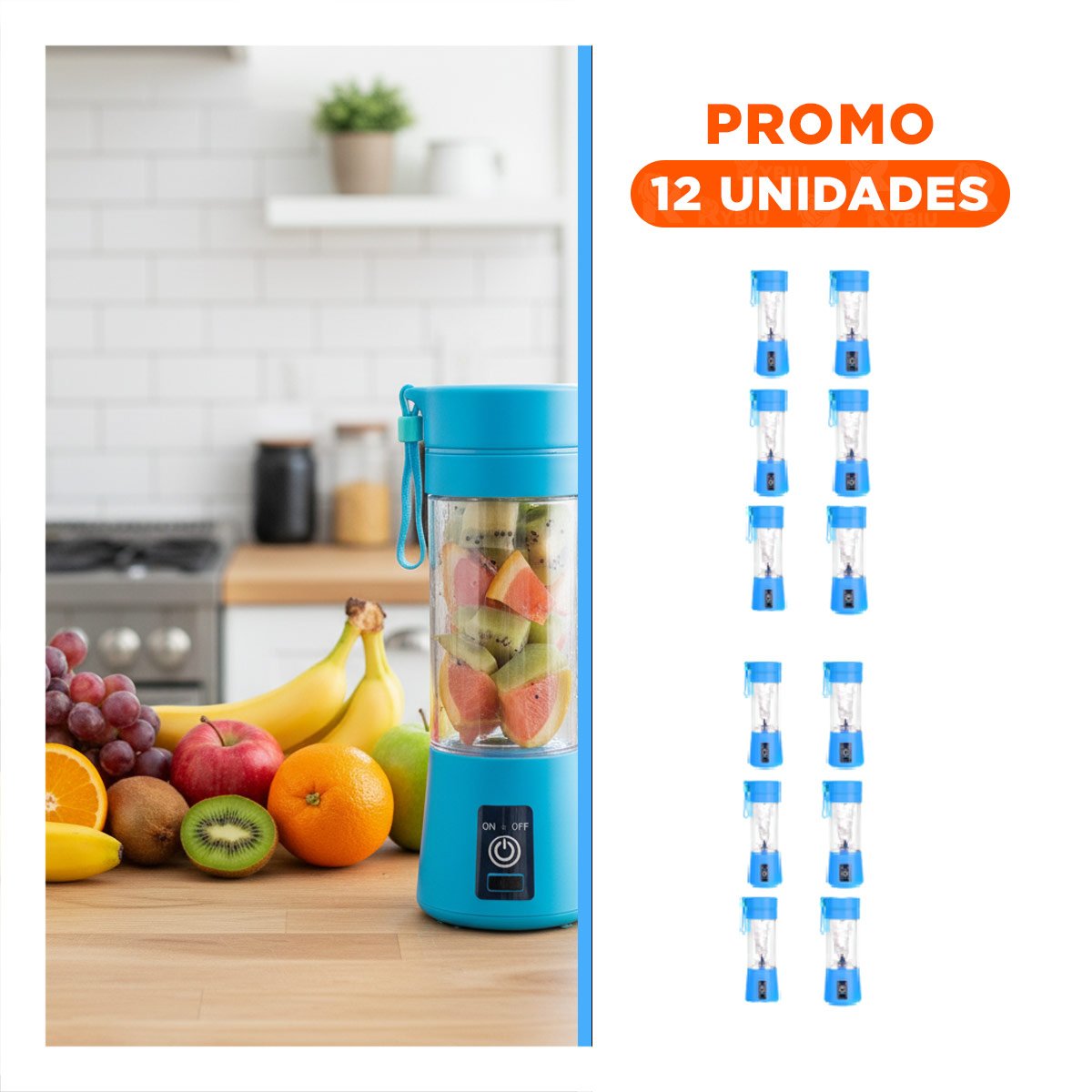 PACK12 MEZCLADORA PERSONAL PORTATIL AZUL PARA JUGOS NATURALES Y+REGALO STICKER - 1