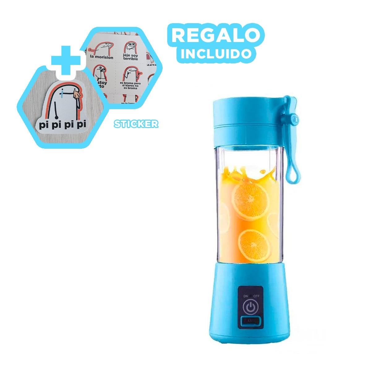 MEZCLADORA MULTIFUNCIONAL PORTATIL CELESTE PARA JUGOS Y+REGALO STICKER - 1
