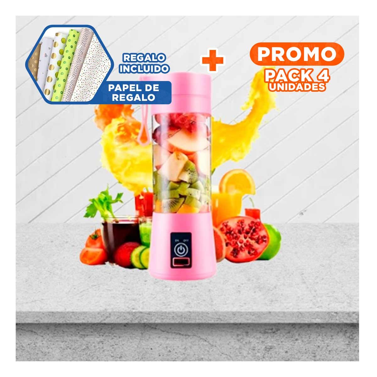 PACK4 EQUIPO ELECTRICO PORTATIL ROSADO CON VASO PARA BATIDOS Y+PAPEL REGALO - 1