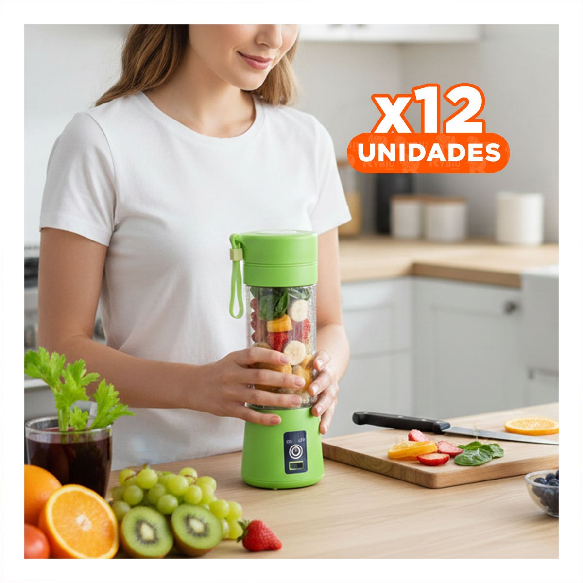 PACK12 PROCESADORA PORTATIL VERDE RECARGABLE PARA SMOOTHIES NATURALES - 1
