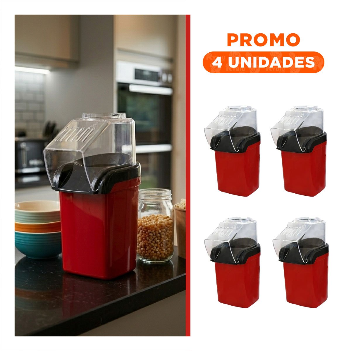 PACK4 MAQUINA RETRO DE POPCORN COLOR ROJO PARA HOGAR AMBIENTE CINE Y+REGALO STICKER - 1