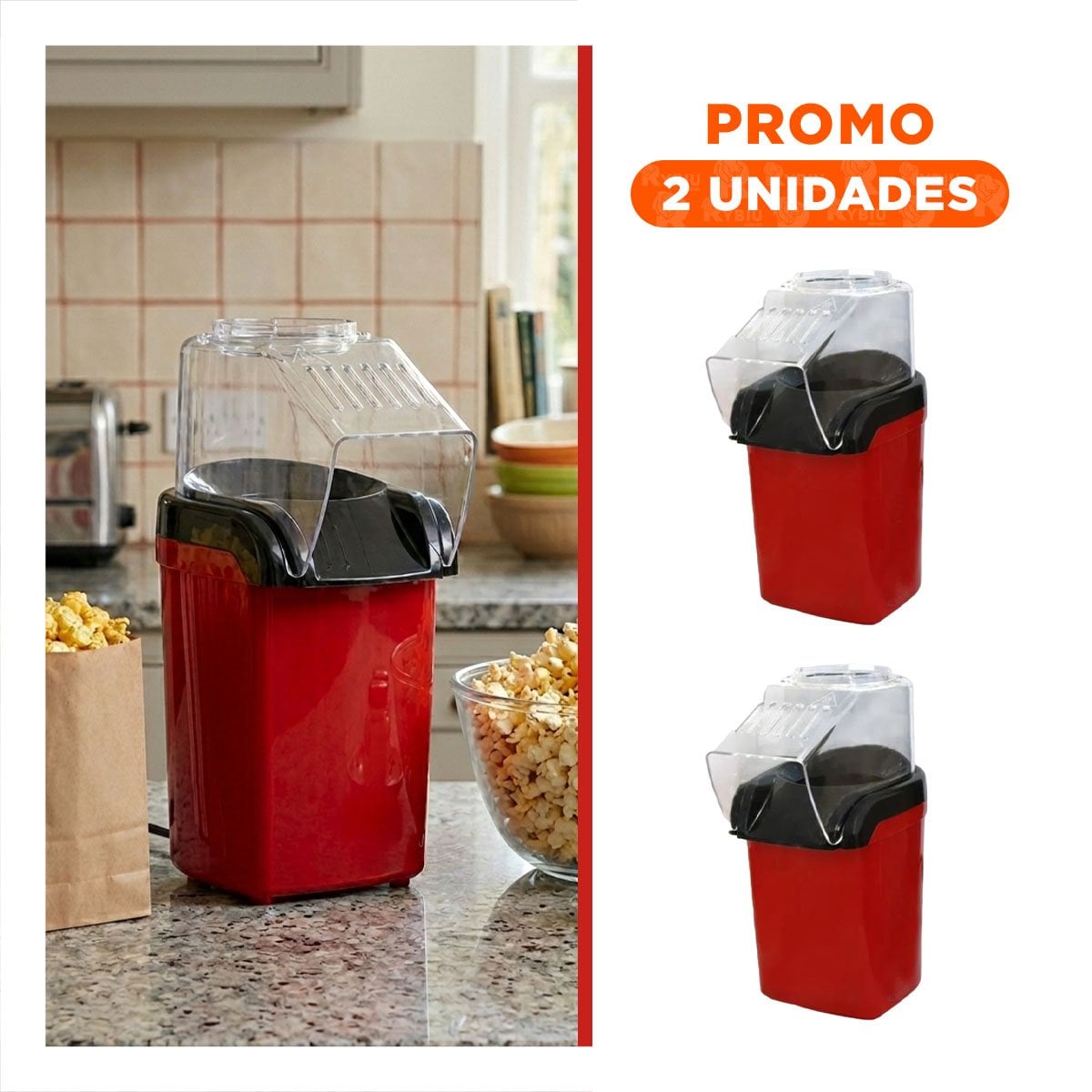 PACK2 APARATO DE POPCORN COLOR ROJO CON DISENO RETRO PARA CASA - 1