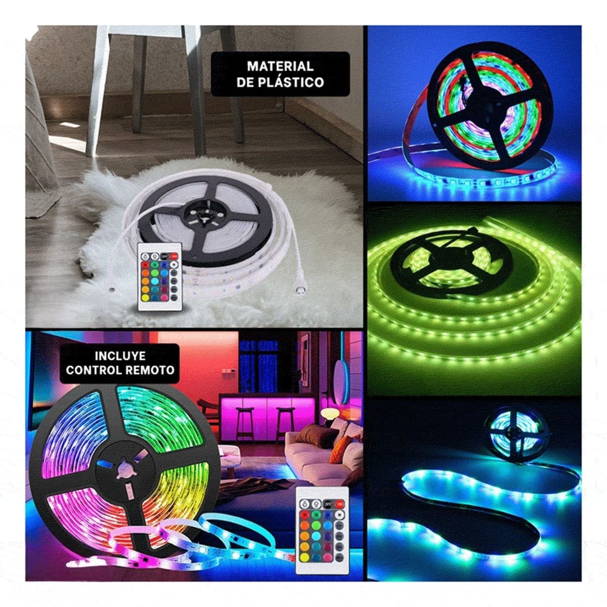 PACK12 TIRAS 5MT LED PARA DECORACION HOGAR CON CONTROL LUZ BLANCO Y+PAPEL REGALO - 2