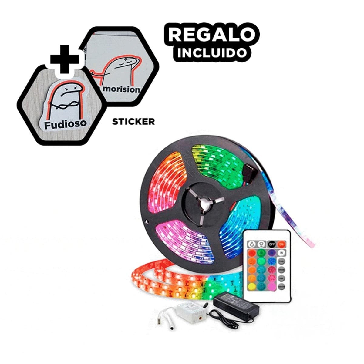 BANDAS 5MT LED CON CONTROL PARA ILUMINACION HOGAR ESPACIO MODERNO Y+REGALO STICKER - 1
