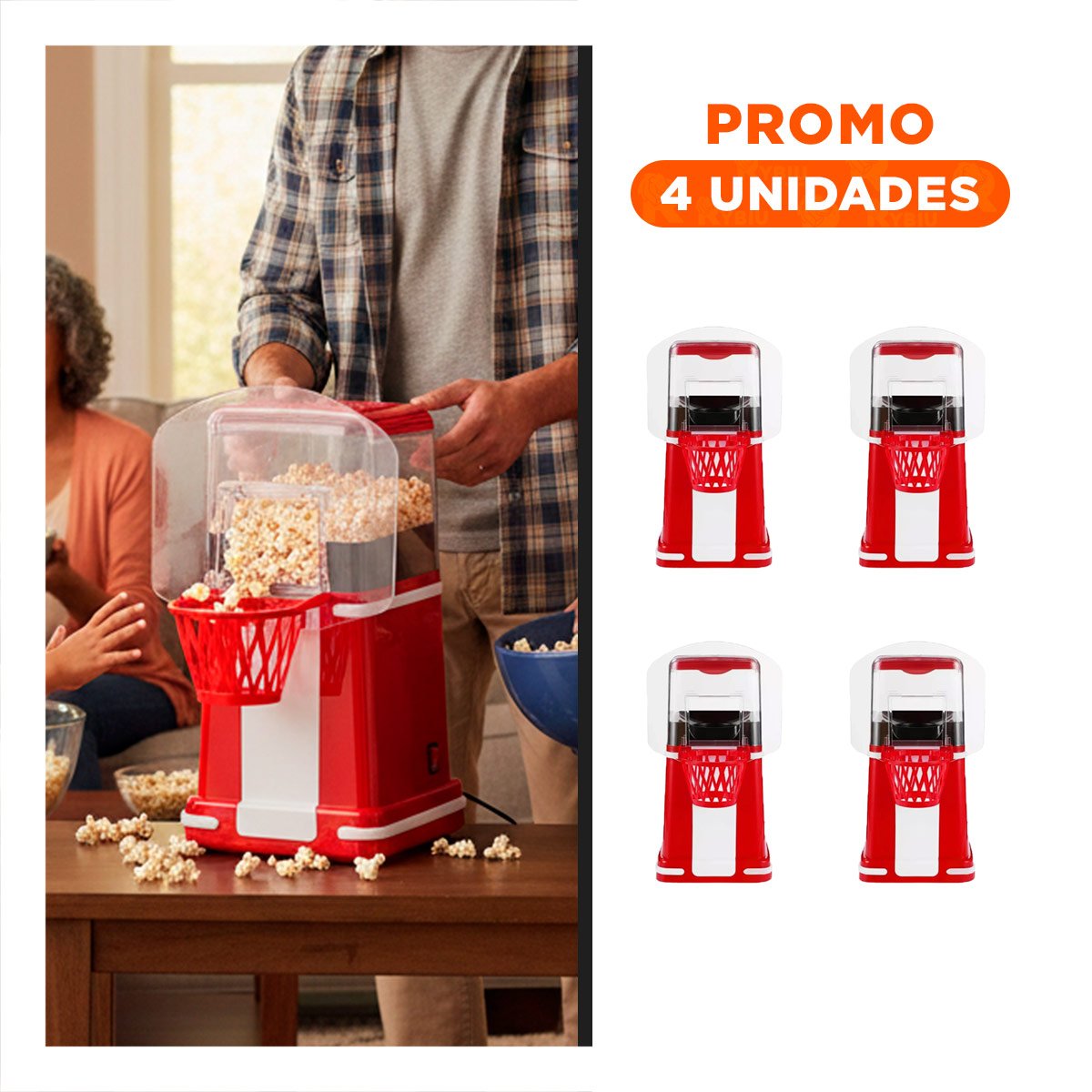 PACK4 PALOMITERA CASERA DE POP CORN TIPO BASQUET COLOR ROJO AMBIENTE RETRO Y+REGALO STICKER - 1