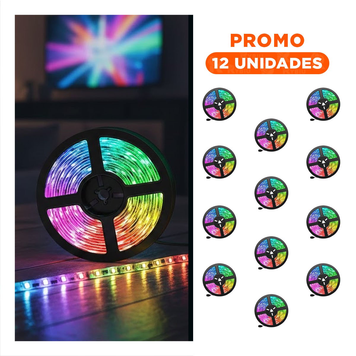 PACK12 BANDAS LED CON CONTROL PARA DECORACION HOGAR 5MT LUZ BLANCO Y+REGALO STICKER - 1