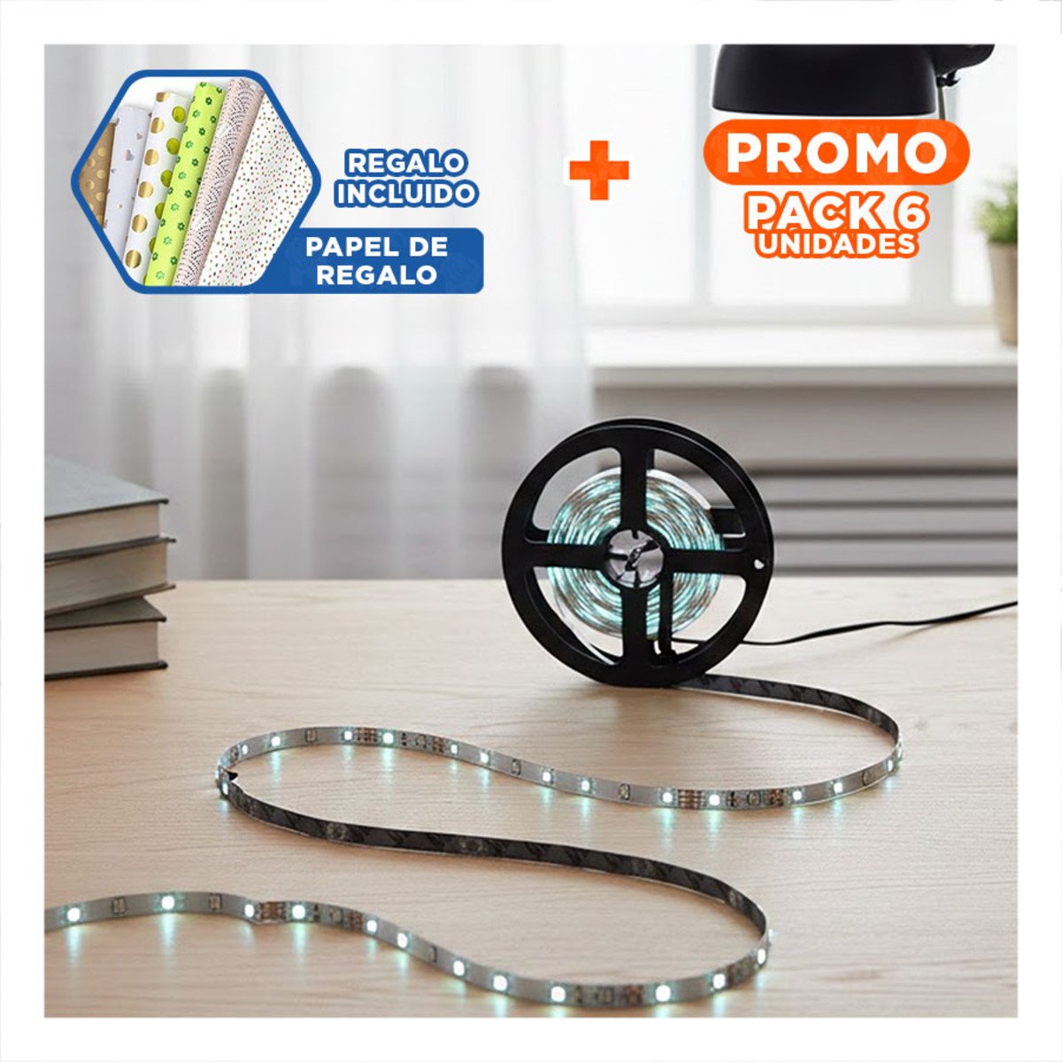 PACK6 TIRAS 5MT LED CON CONTROL PARA ILUMINACION PASILLO DORMITORIO Y+PAPEL REGALO - 1
