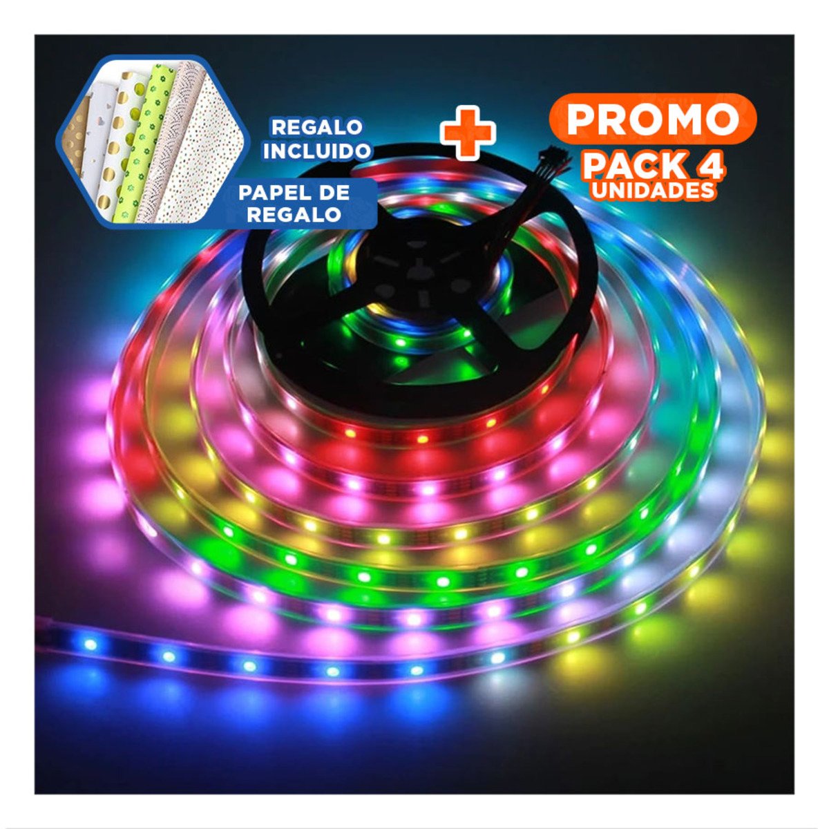 PACK4 TIRAS LED CON CONTROL PARA AMBIENTACION CASA 5MT LUZ BLANCO Y+PAPEL REGALO - 1
