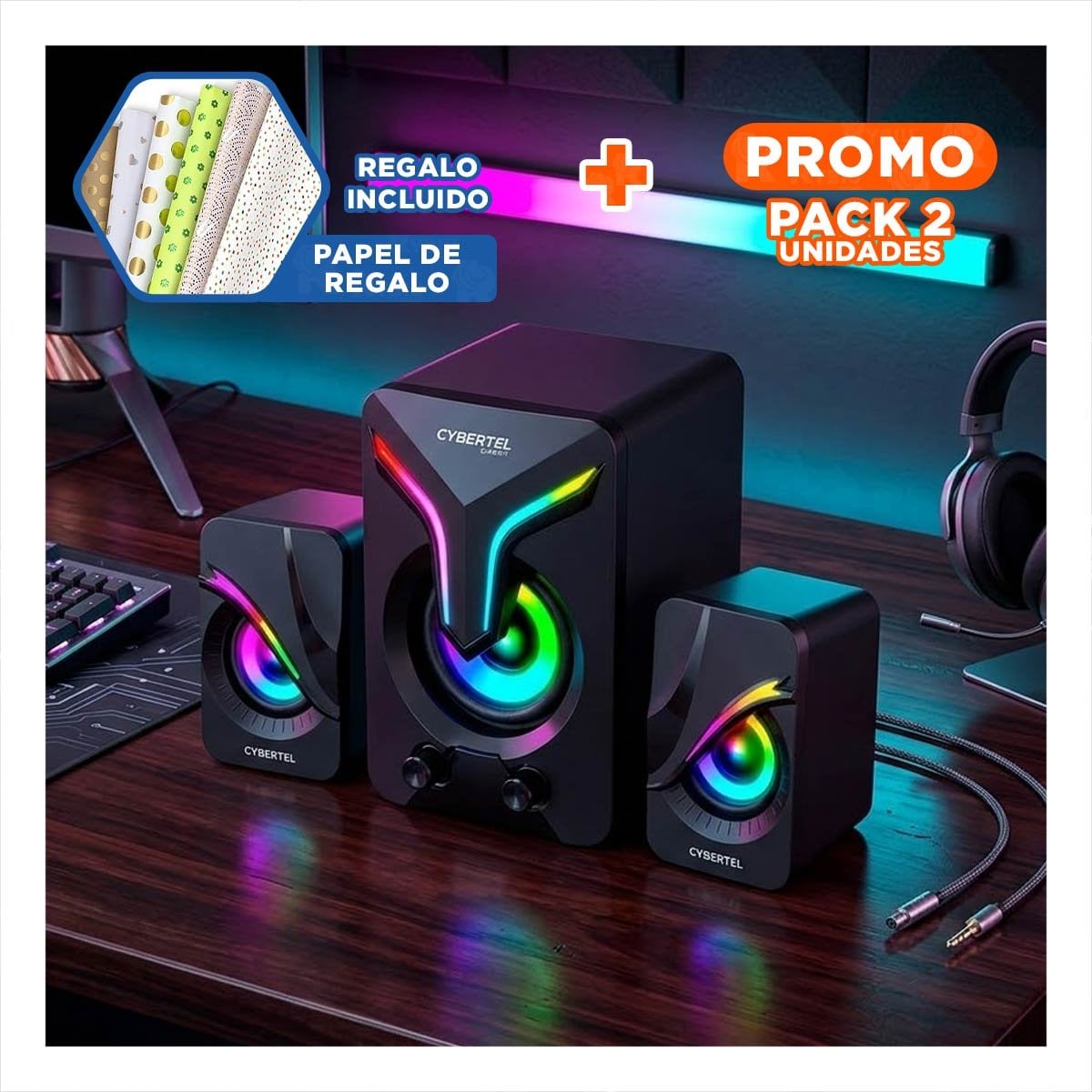PACK2 ALTAVOZ PORTATIL NEGRO DE PLASTICO PARA SONIDO EN EL HOGAR NUEVO Y+PAPEL REGALO - 1