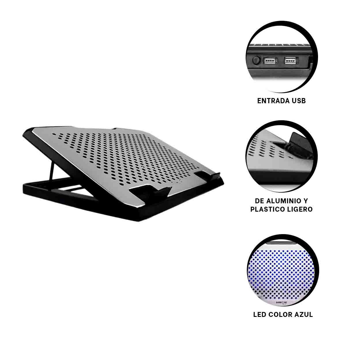 ALMOHADILLA BOREAL NEGRA PARA PORTATIL CON BASE DE PLASTICO Y ACERO - 3