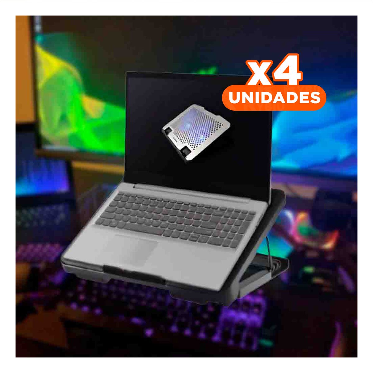 PACK4 VENTILADOR NEGRO BOREAL PARA LAPTOP CON REJILLA DE ALUMINIO Y SOPORTE - 1