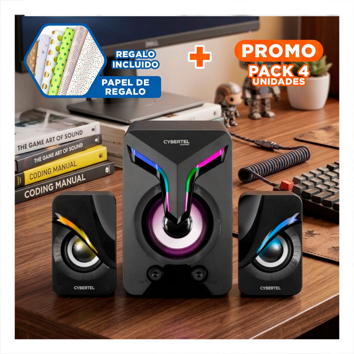 PACK4 REPRODUCTOR INALAMBRICO NEGRO DE PLASTICO PARA EL SONIDO DE CASA Y+PAPEL REGALO - 1