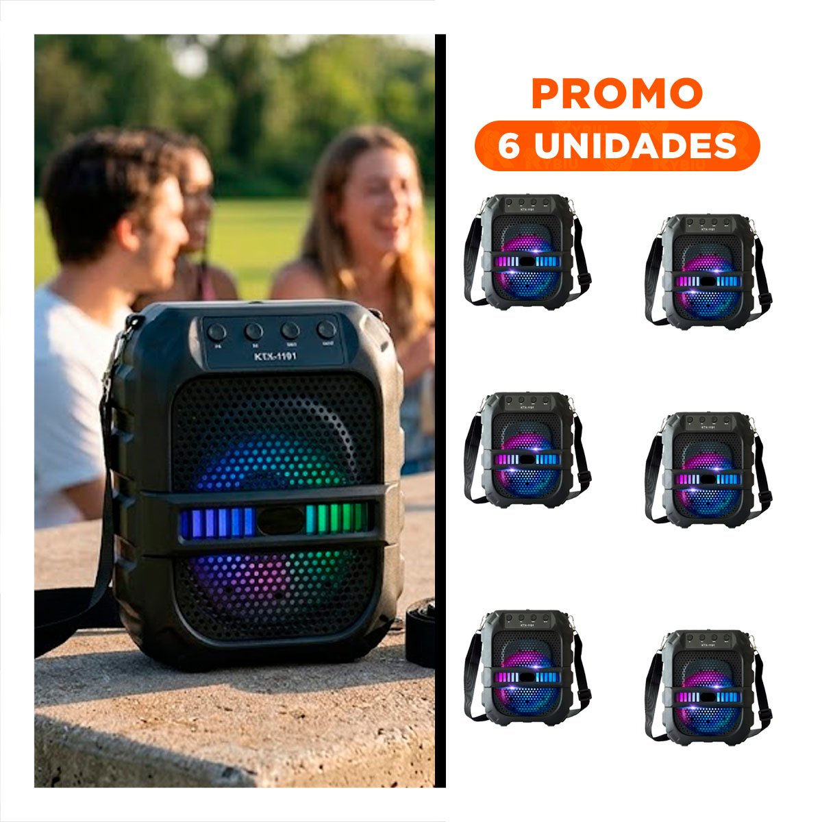 PACK6 ALTAVOZ NEGRO DE 6,5 PULGADAS CON CORREA DE PLASTICO PARA AUDIO DE VERANO - 1