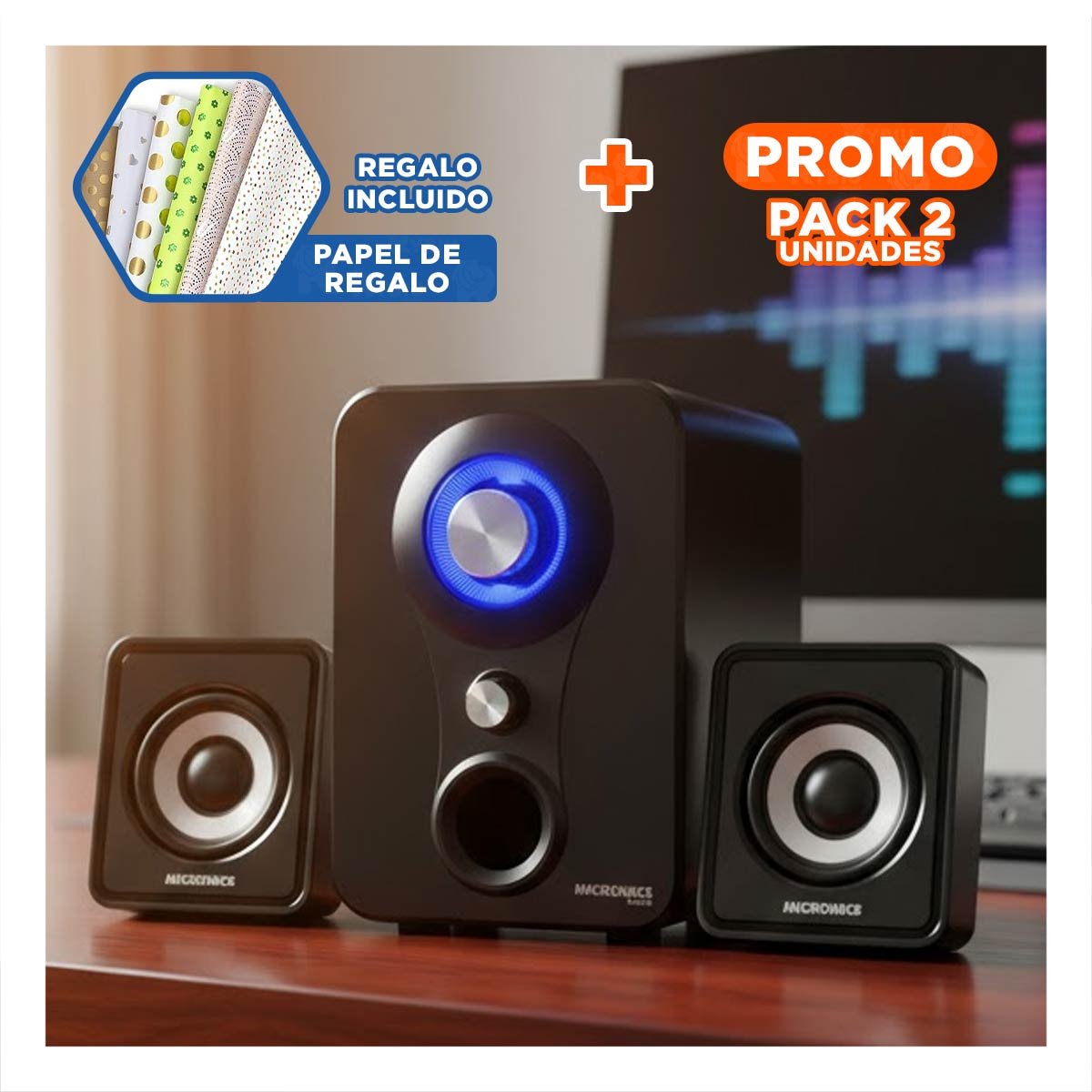 PACK6 BOCINA INTELIGENTE DE PLASTICO NEGRO CON FUNCION DE MANOS LIBRES Y+PAPEL REGALO - 4