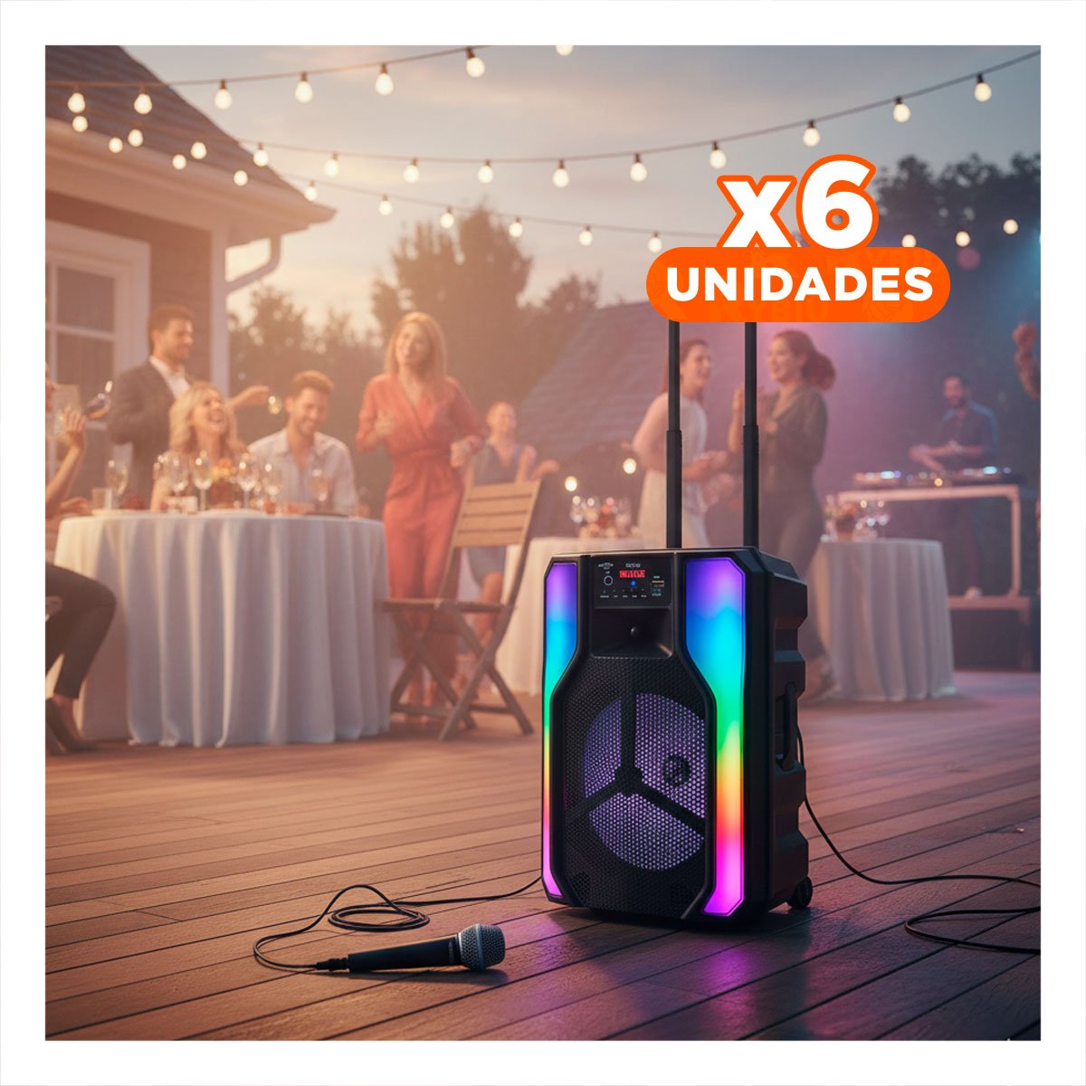 PACK4 ALTAVOZ DE SONIDO POTENTE CON MICROFONO Y RUEDAS DE 8 PULGADAS CON LUCES Y+PAPEL REGALO - 1