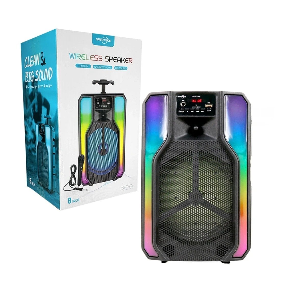 PACK4 ALTAVOZ DE SONIDO POTENTE CON MICROFONO Y RUEDAS DE 8 PULGADAS CON LUCES Y+PAPEL REGALO - 3