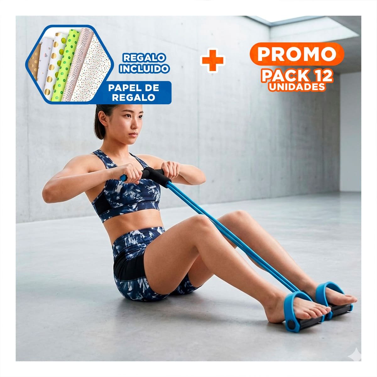 PACK12 CINTA ELASTICA CON PEDAL CELESTE Y NEGRO RESISTENTE Y+PAPEL REGALO - 1