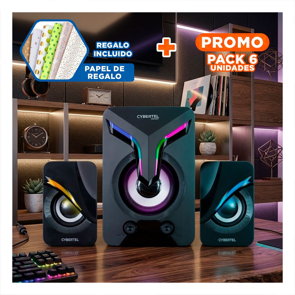 PACK6 BOCINA PORTATIL NEGRO DE PLASTICO PARA MUSICA DE CALIDAD SUPERIOR Y+PAPEL REGALO - 1