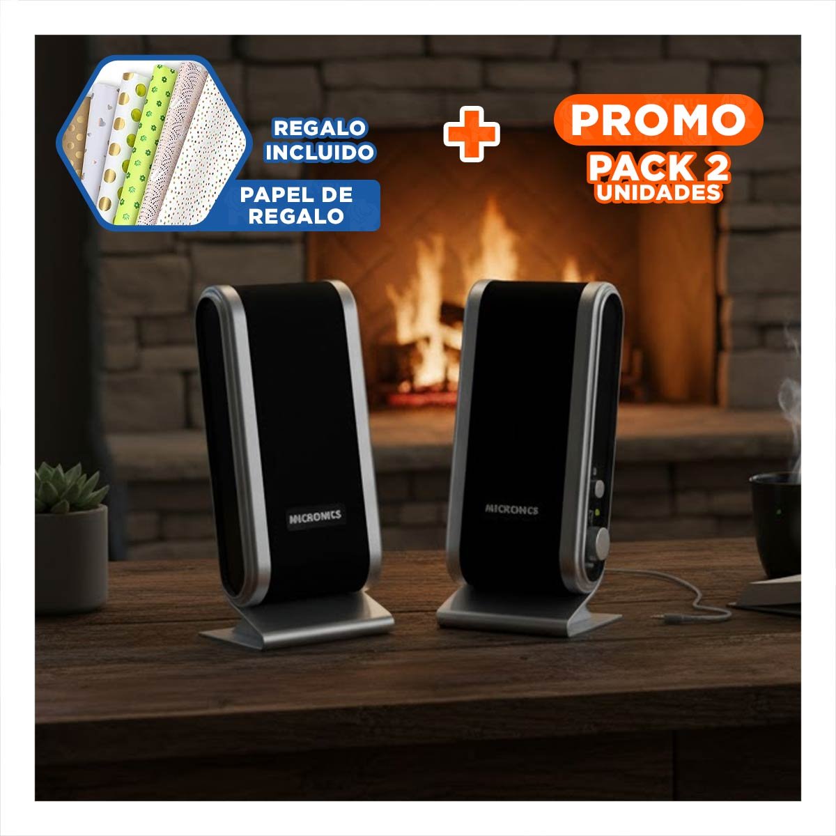 PACK2 BOCINA NEGRO DE PLASTICO CON GRAN ALCANCE PARA EVENTOS EN LA SALA Y+PAPEL REGALO - 1