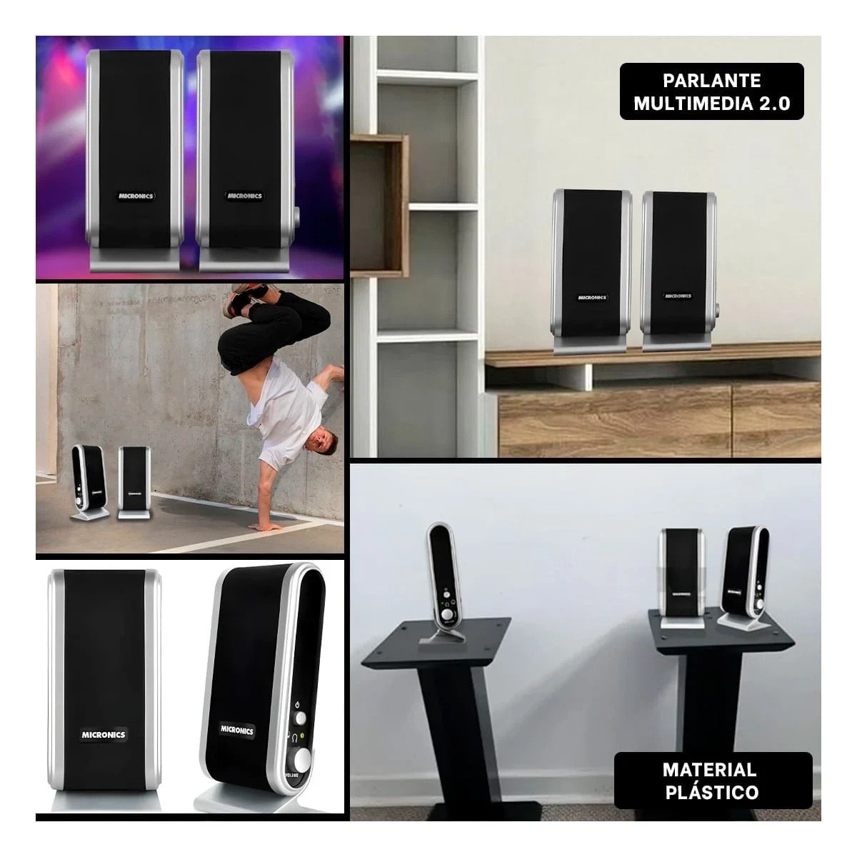 PACK2 BOCINA NEGRO DE PLASTICO CON GRAN ALCANCE PARA EVENTOS EN LA SALA Y+PAPEL REGALO - 3