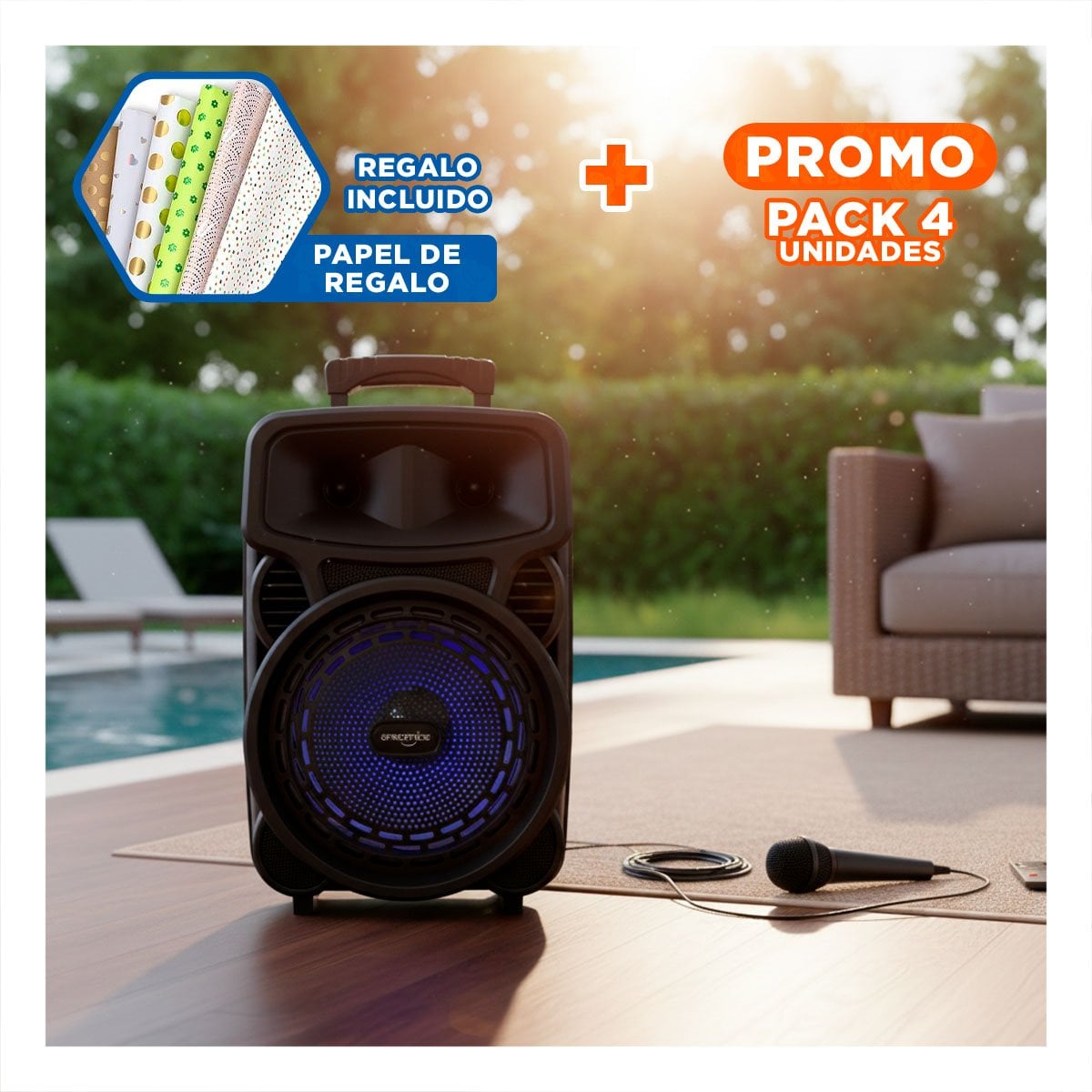 PACK4 ALTAVOZ DE SONIDO POTENTE DE OCHO PULGADAS CON MICROFONO Y CONTROL Y+REGALO STICKER - 1
