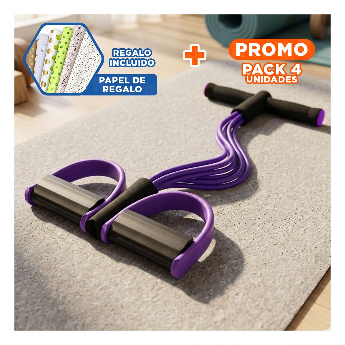 PACK4 BANDA PARA CASA CON PEDAL MORADO Y NEGRO Y+PAPEL REGALO - 1