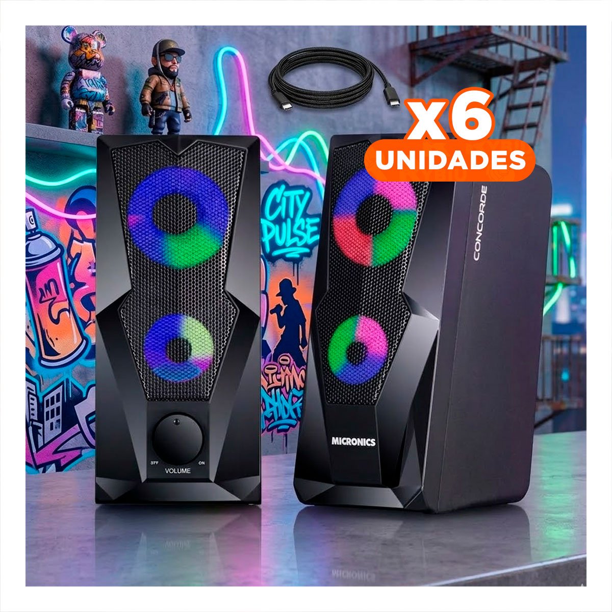 PACK6 EQUIPO CON SONIDO ENVOLVENTE NEGRO PARA DISFRUTAR DE PELICULAS Y+REGALO STICKER - 1
