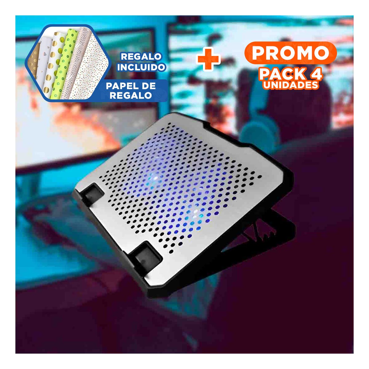 PACK4 ELEVADOR BOREAL NEGRO PARA NOTEBOOK CON SISTEMA DE ENFRIAMIENTO REAL Y+PAPEL REGALO - 1