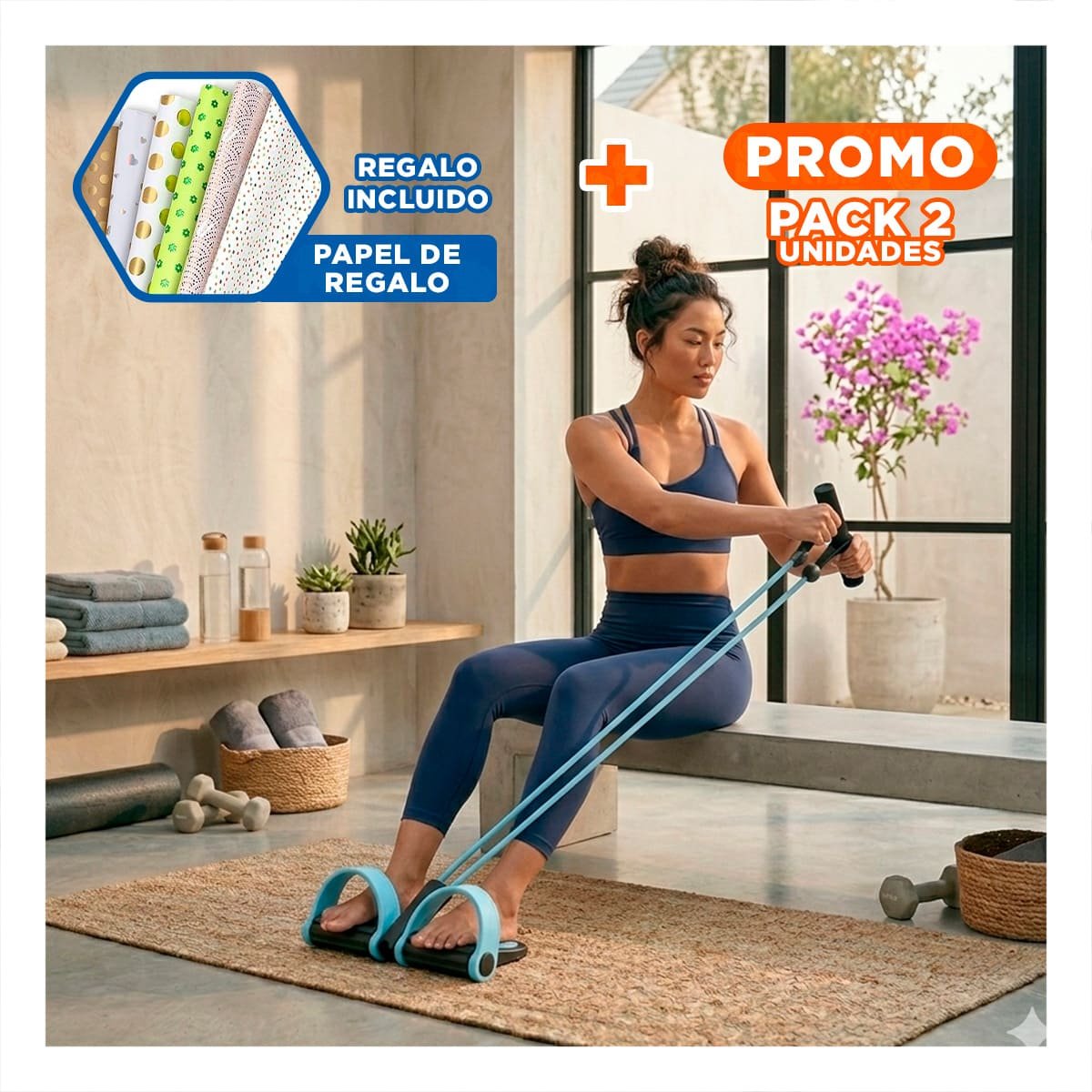 PACK2 CORREA PARA FITNESS CON PEDAL CELESTE Y NEGRO Y+PAPEL REGALO - 1