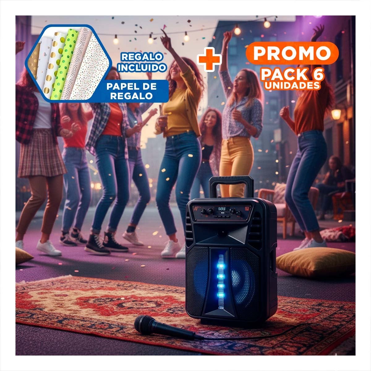 PACK4 ALTAVOZ DE PLASTICO DE 8 PULGADAS NEGRO CON MICROFONO DE GRAN ESTILO Y+PAPEL REGALO - 1