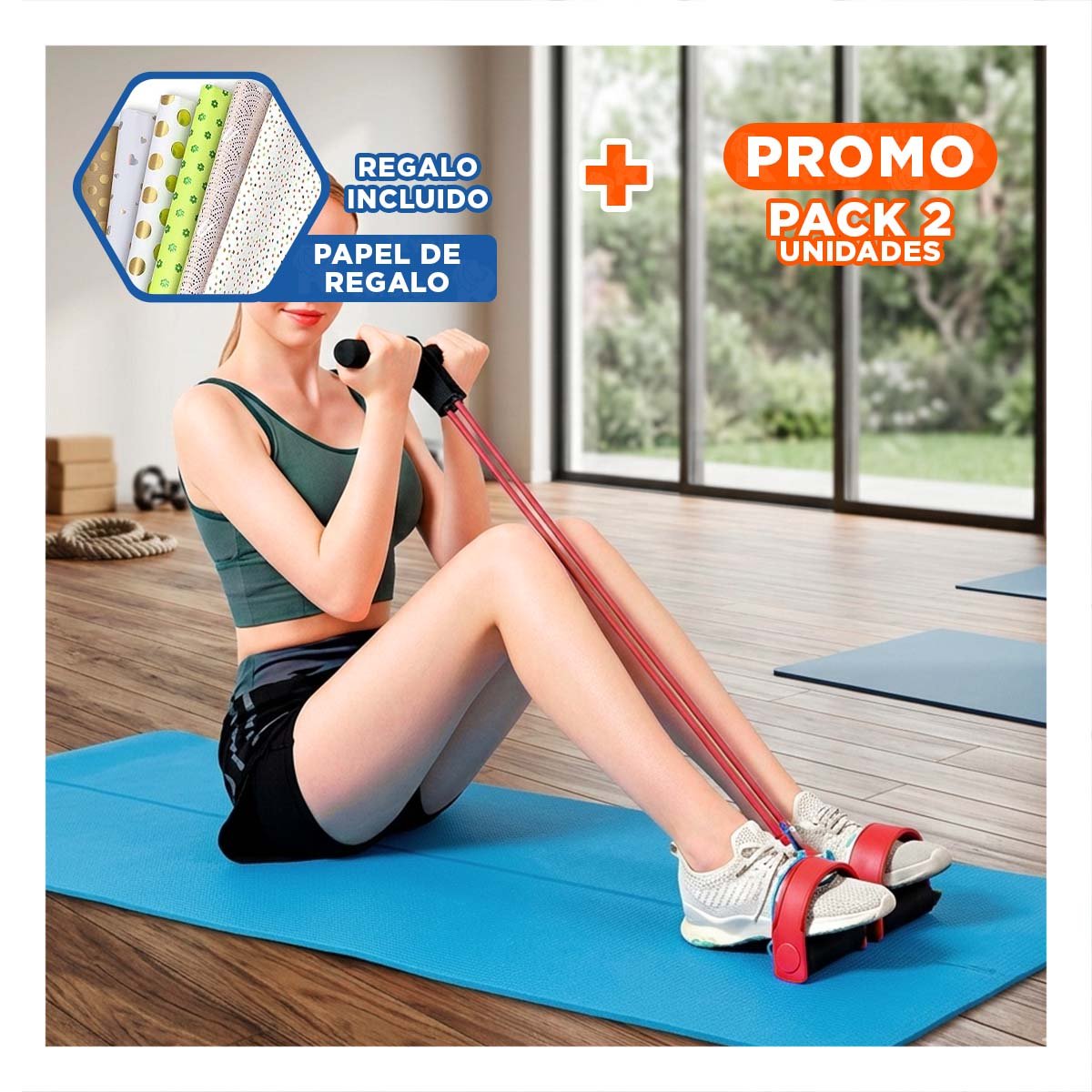 PACK2 CORREA PARA FITNESS CON PEDAL ROJO Y NEGRO Y+PAPEL REGALO - 1