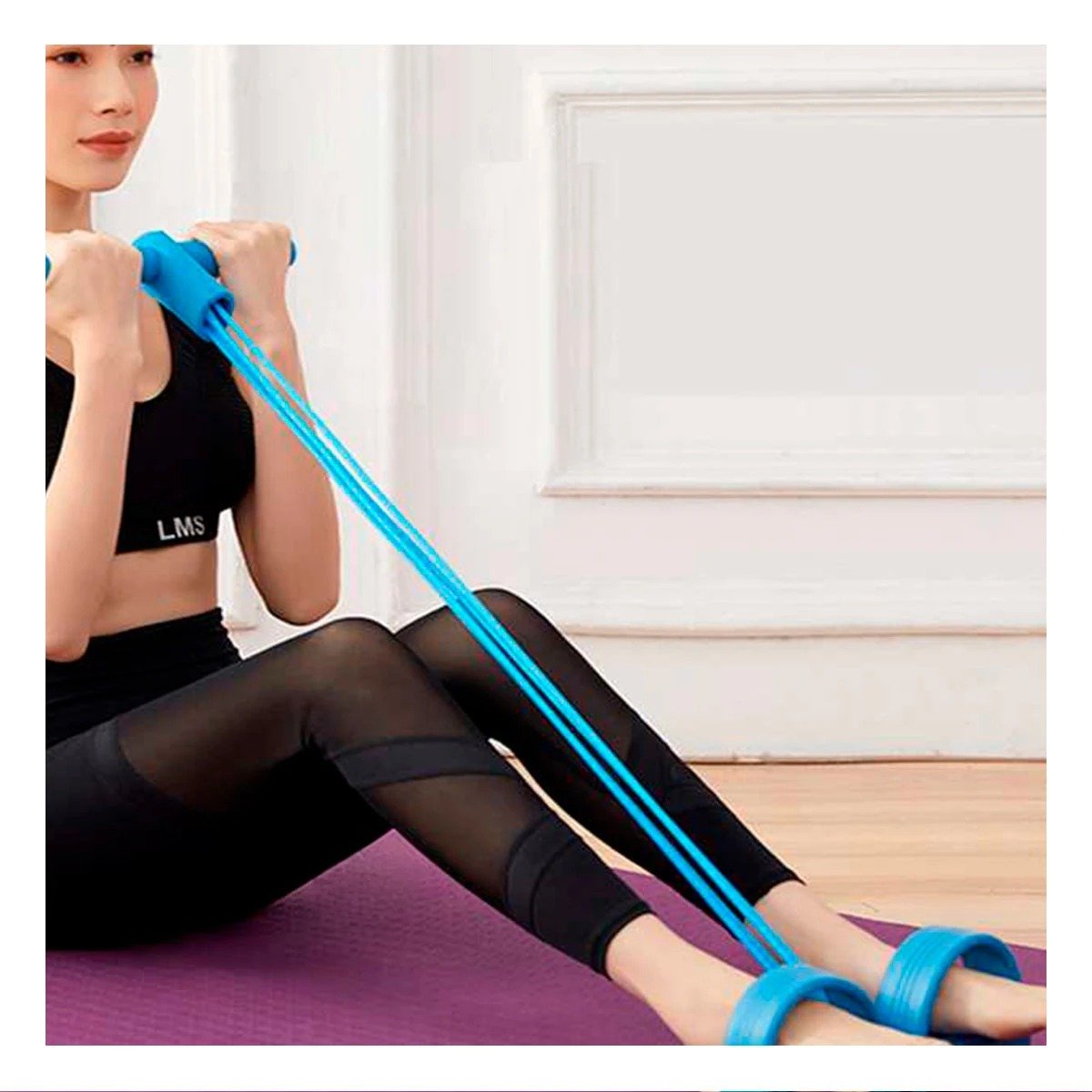 PACK2 TIRA PARA FITNESS CON PEDAL CELESTE Y NEGRO Y+REGALO STICKER - 3