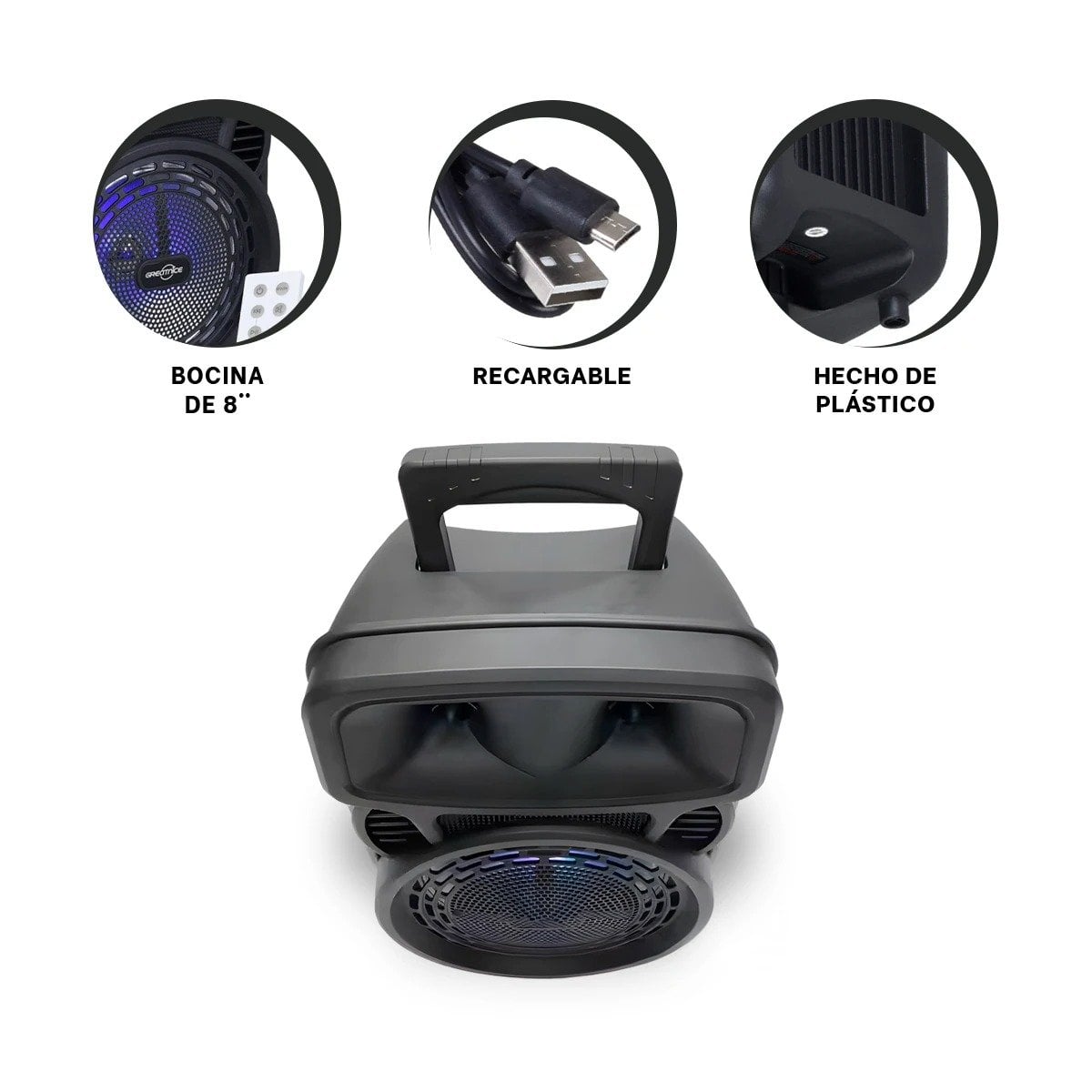 PACK2 EQUIPO DE AUDIO CON MICROFONO Y CONTROL DE OCHO PULGADAS NEGRO DE PLASTICO Y+PAPEL REGALO - 3