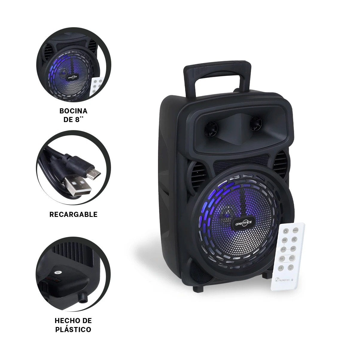PACK2 EQUIPO DE AUDIO CON MICROFONO Y CONTROL DE OCHO PULGADAS NEGRO DE PLASTICO Y+PAPEL REGALO - 5