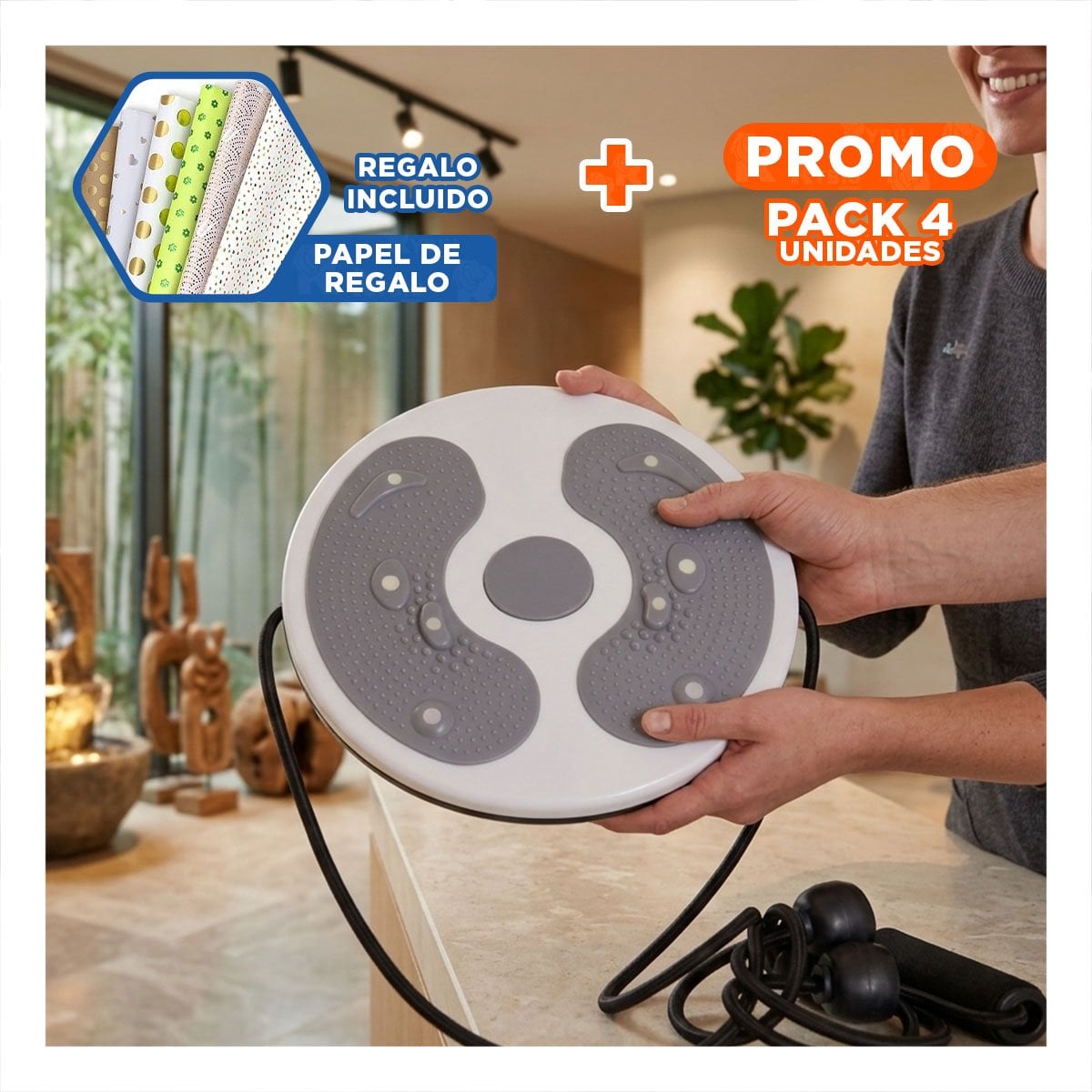 PACK4 PLATAFORMA PARA CASA DE ABDOMEN CON LIGAS FIT PLOMO Y+PAPEL REGALO - 1