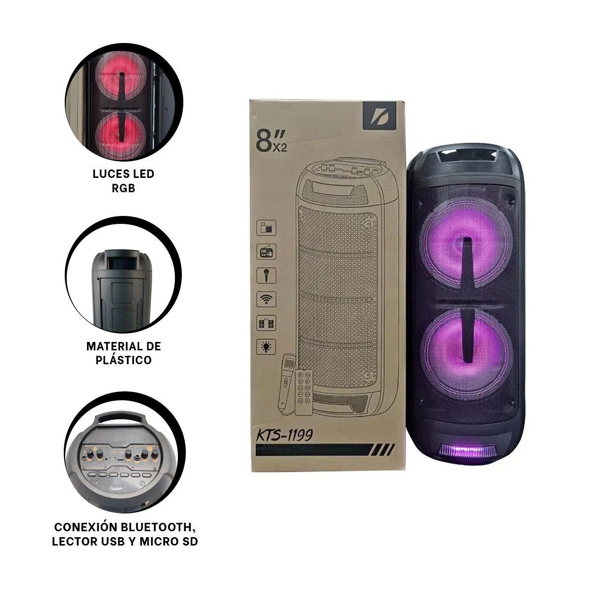 PACK2 ALTAVOZ PARA CASA CON CONTROL Y MICROFONO NEGRO 8 PULGADAS DE TECNOLOGIA Y+REGALO STICKER - 1