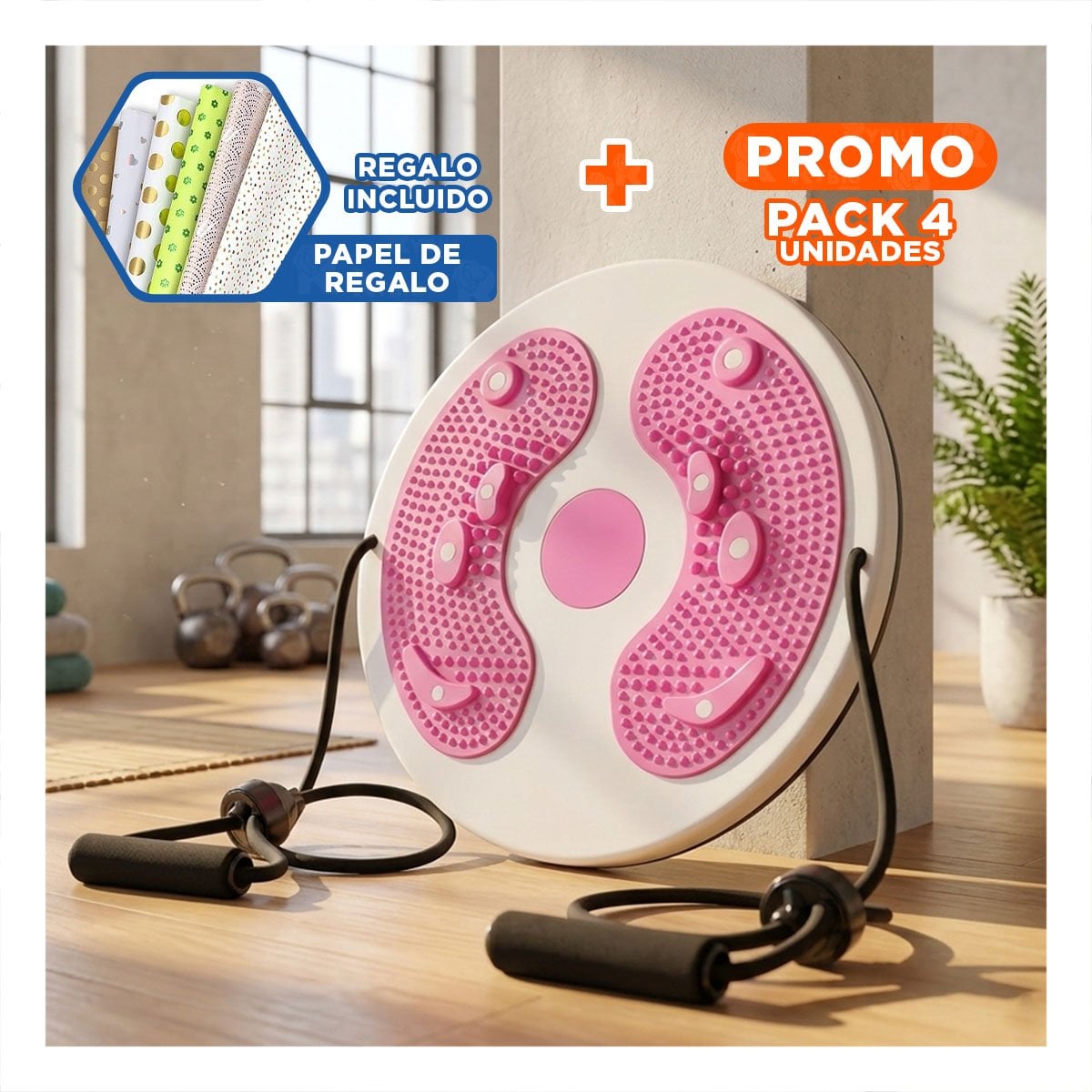 PACK4 PLATAFORMA PARA CASA DE ABDOMEN CON LIGAS FIT ROSADO Y+PAPEL REGALO - 1