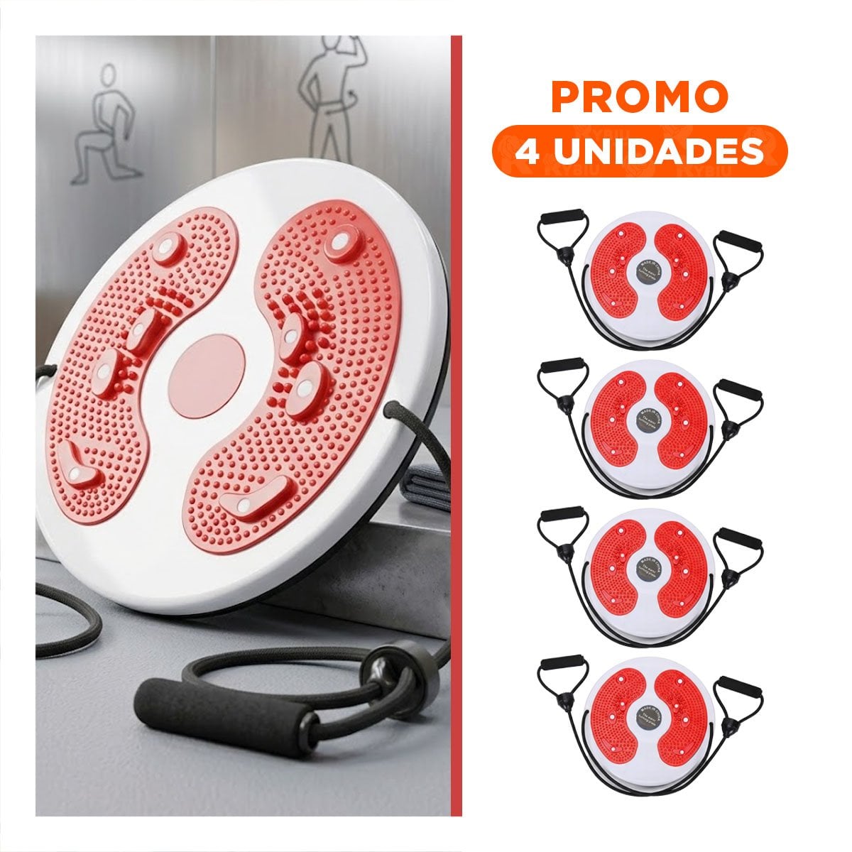 PACK4 BASE PARA CASA DE ABDOMEN CON LIGAS FIT ROJO Y+REGALO STICKER - 1