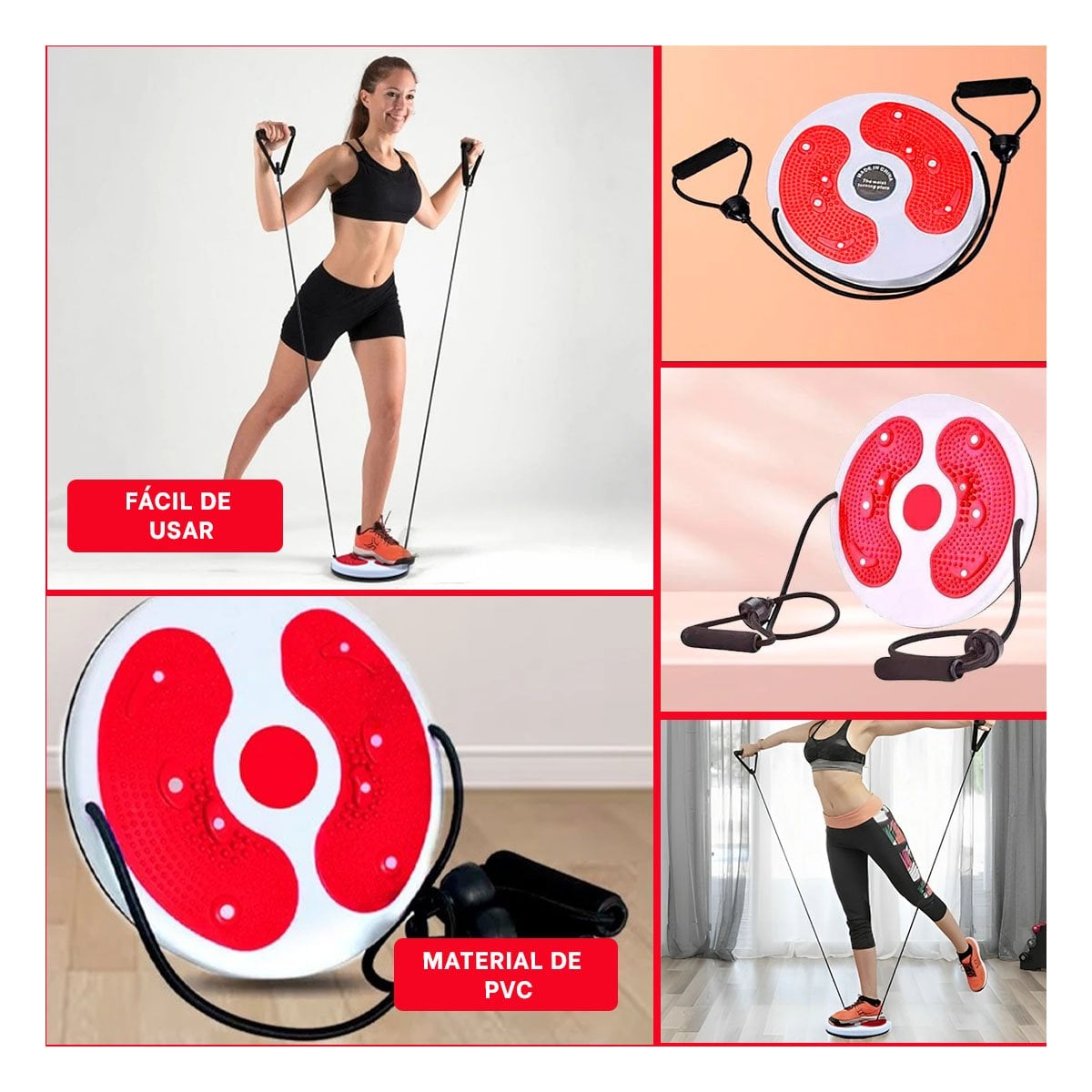 PACK4 BASE PARA CASA DE ABDOMEN CON LIGAS FIT ROJO Y+REGALO STICKER - 2