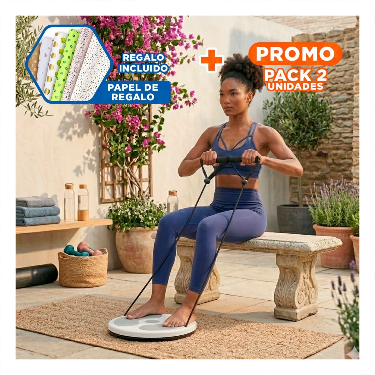 PACK2 TABLA BLANCA GIRATORIA CON LIGAS FIT PARA ABDOMEN Y+PAPEL REGALO - 1