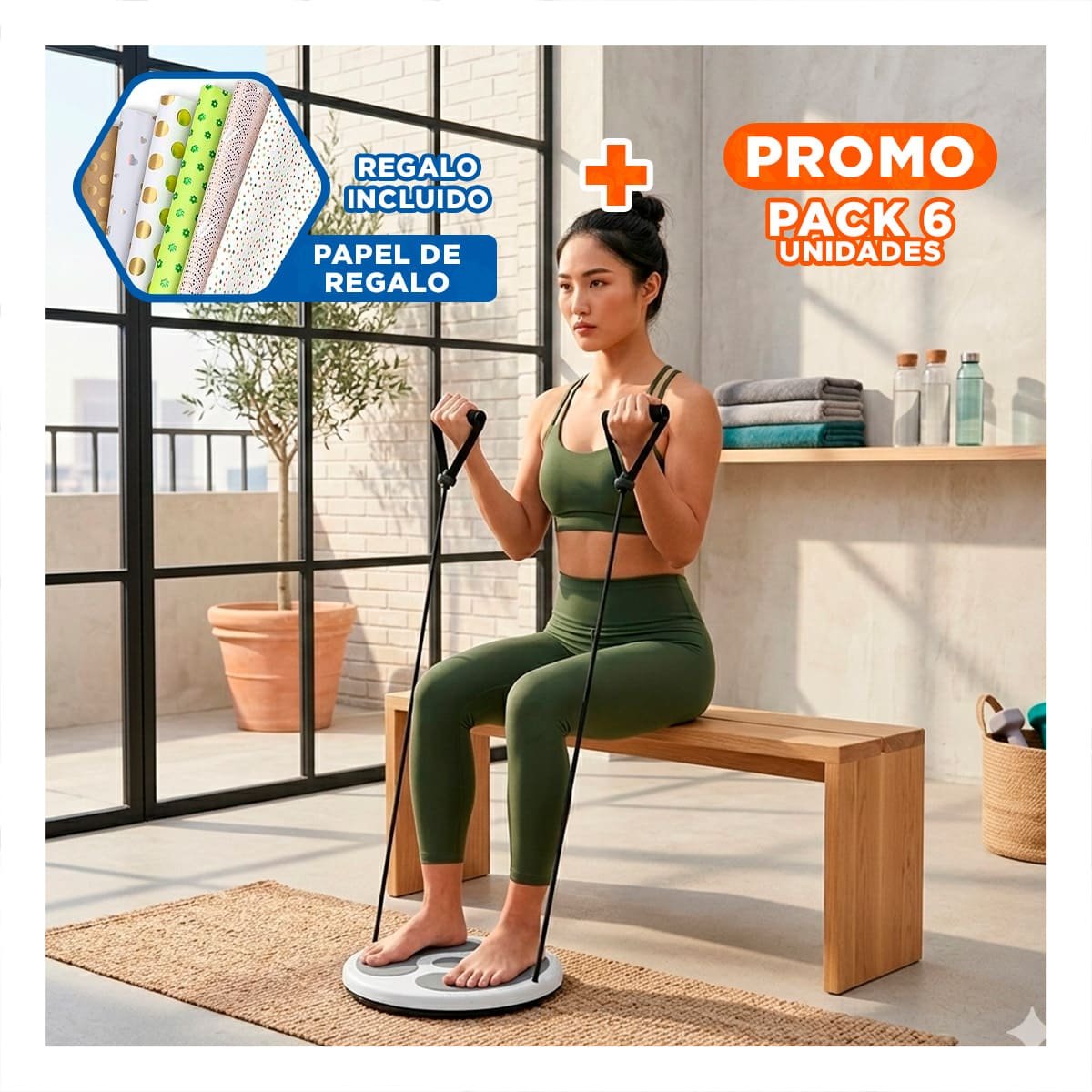 PACK6 TWISTER PARA CASA DE ABDOMEN CON LIGAS FIT BLANCO Y+PAPEL REGALO - 1