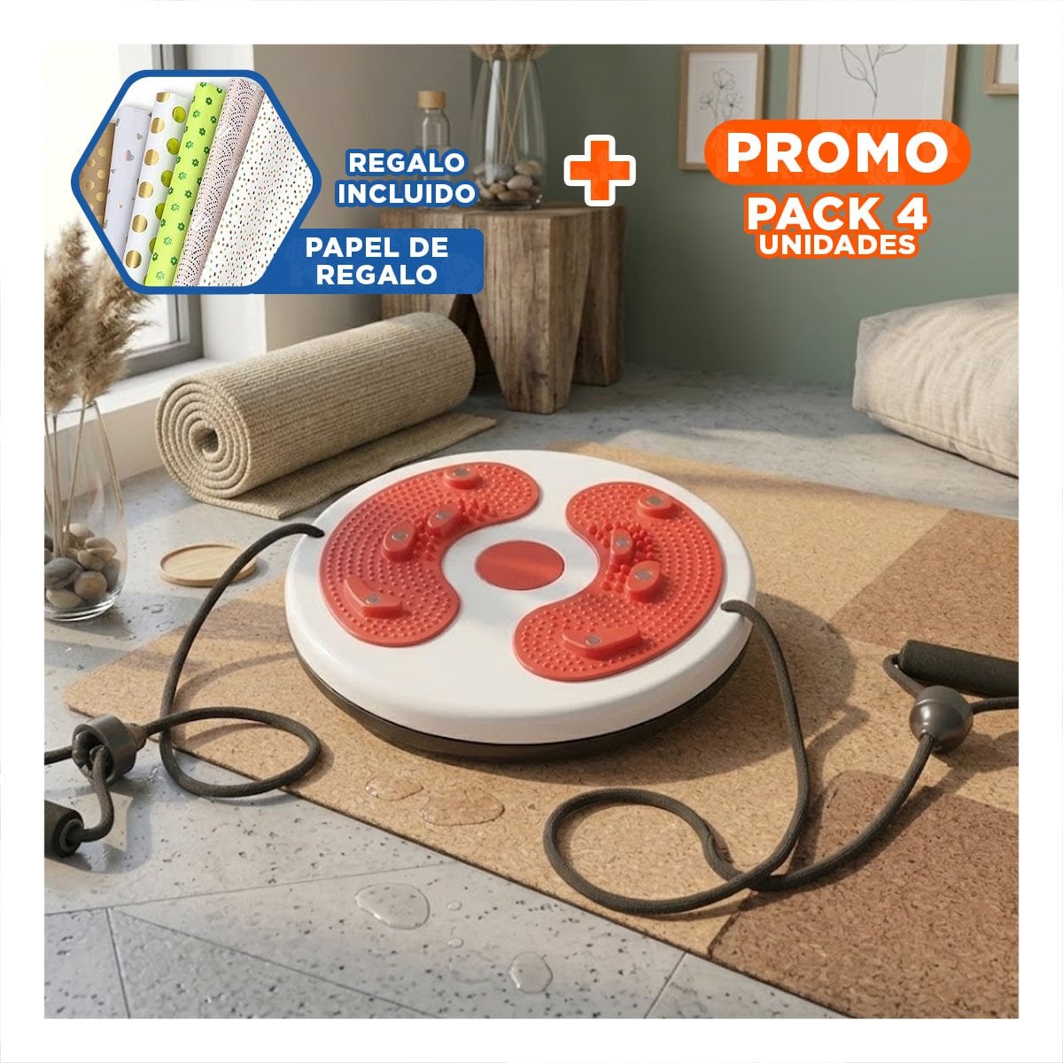 PACK4 PLATAFORMA PARA CASA DE ABDOMEN CON LIGAS FIT ROJO Y+PAPEL REGALO - 1