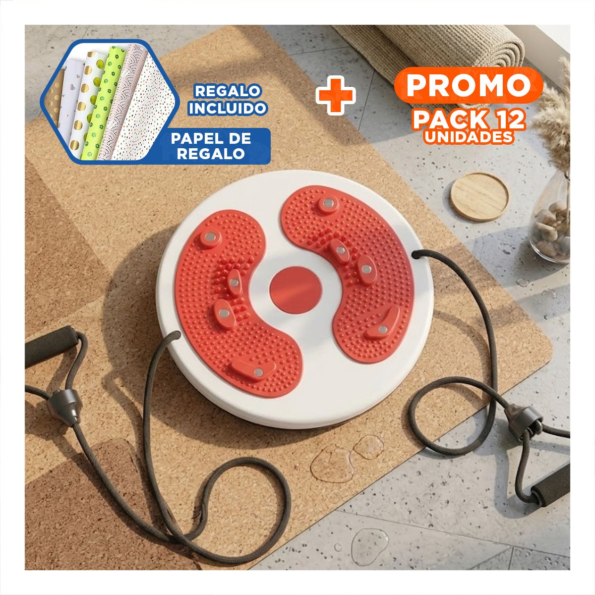 PACK12 BASE FUNCIONAL DE ABDOMEN CON LIGAS FIT ROJO Y+PAPEL REGALO - 1